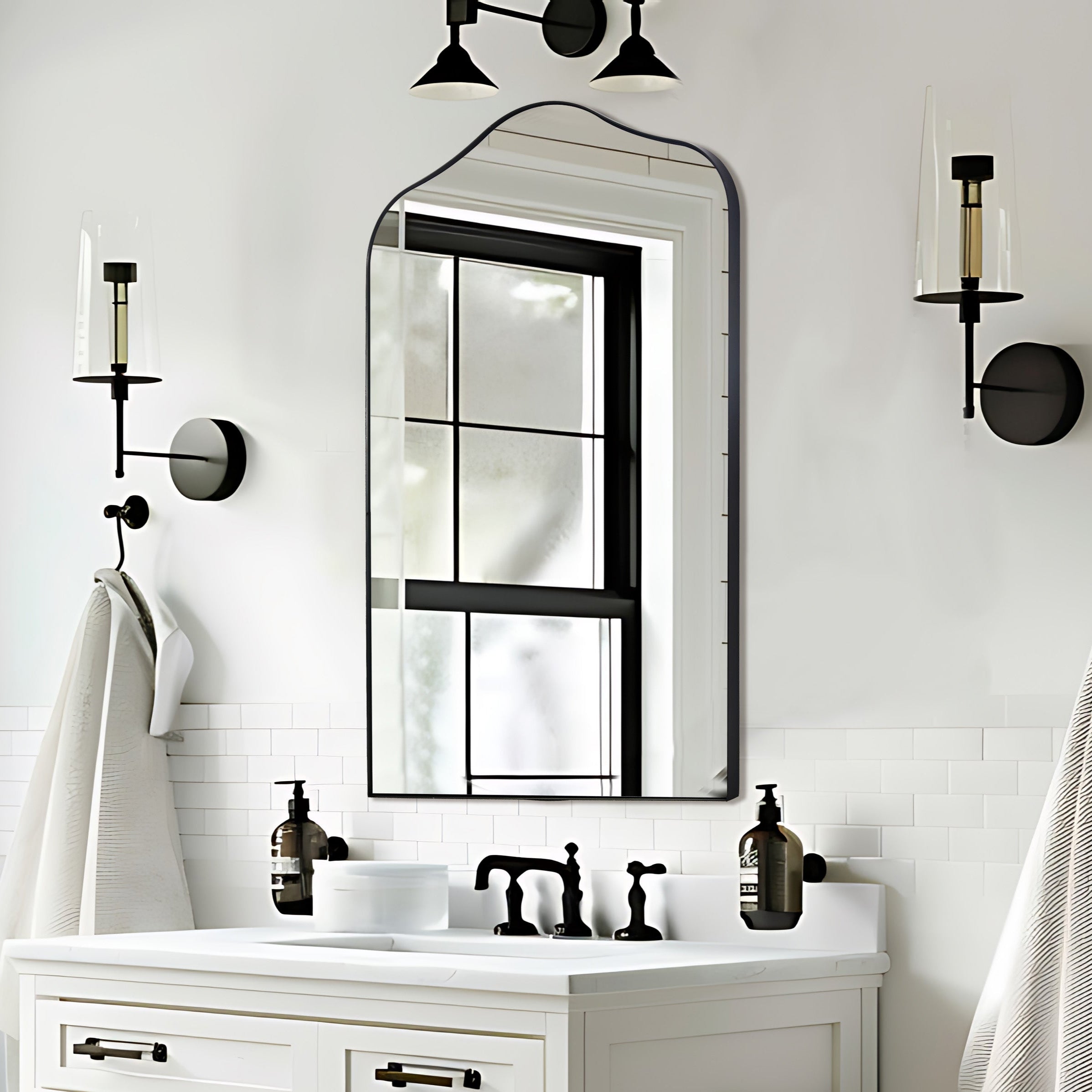 Contemporary Scalloped Arch Top Bathroom Mirror with Stainless Steel Frame - Elegant Vanity Mirror for Modern Bathrooms, Powder Rooms & Home Decor