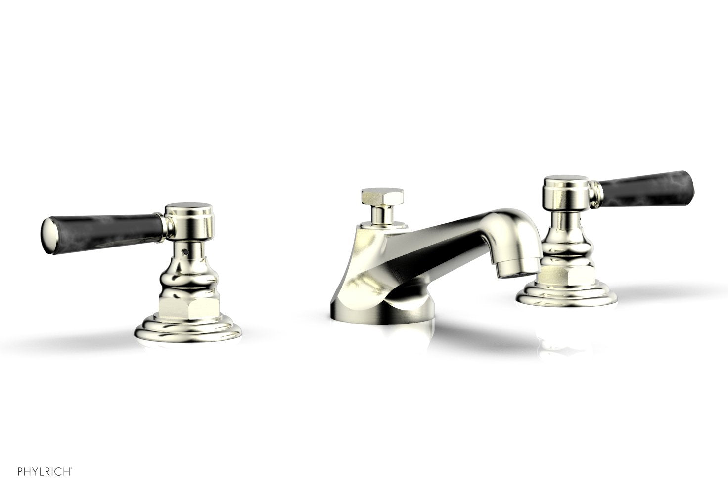 Black Marble Lever Handle HEX TRADITIONAL Widespread Bathroom Faucet - Modern Sink Faucet for Bathroom Vanity, Powder Room, and Guest Bath Installation