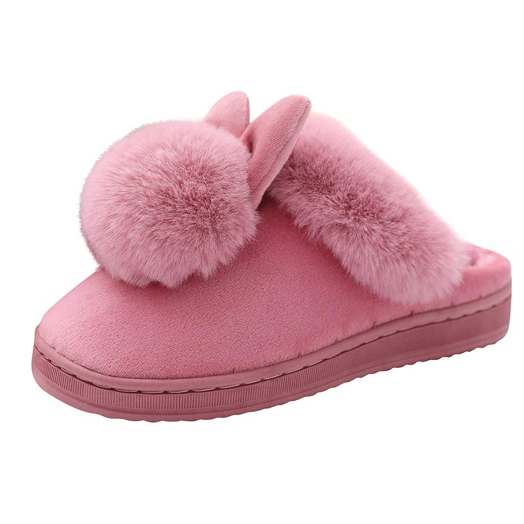 Women's Winter Furry Rabbit Ears Indoor Slippers - Soft Comfortable House Shoes for Women (Red, Size 5.5) | Cozy Home Footwear for Relaxing, Lounging & Cold Weather