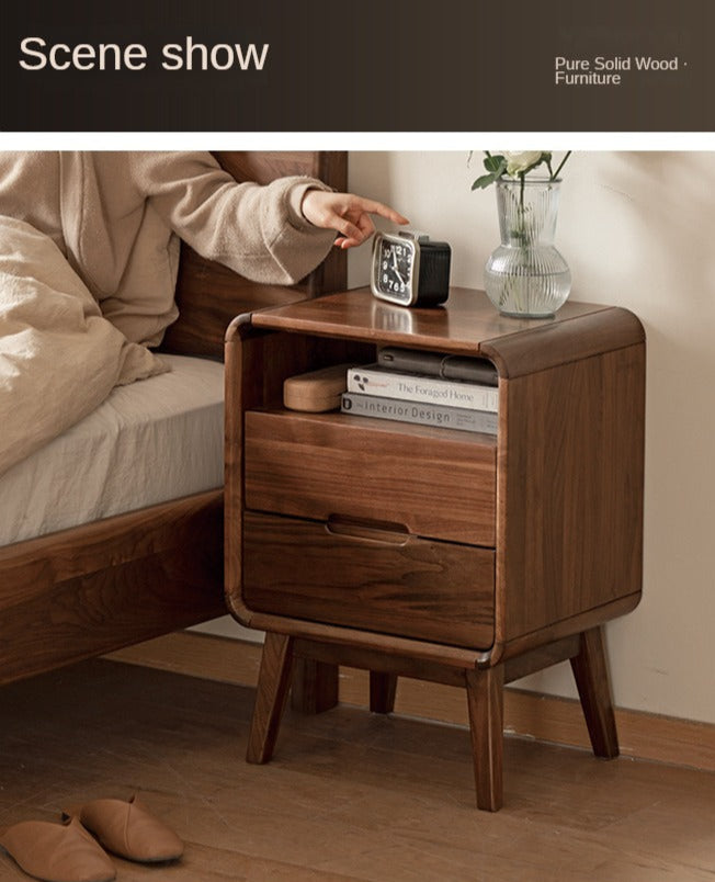 Black Walnut Solid Wood Modern Nightstand - Small Bedside Table with Storage Drawer for Bedroom, Living Room, or Office