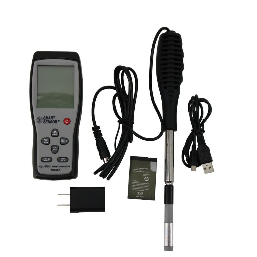 AR866A Hot Wire Thermo-Anemometer - Digital Air Flow Tester & Wind Speed Meter with Temperature Measurement (0.0-30M/S) - Perfect for HVAC, Industrial Ventilation, and Environmental Monitoring