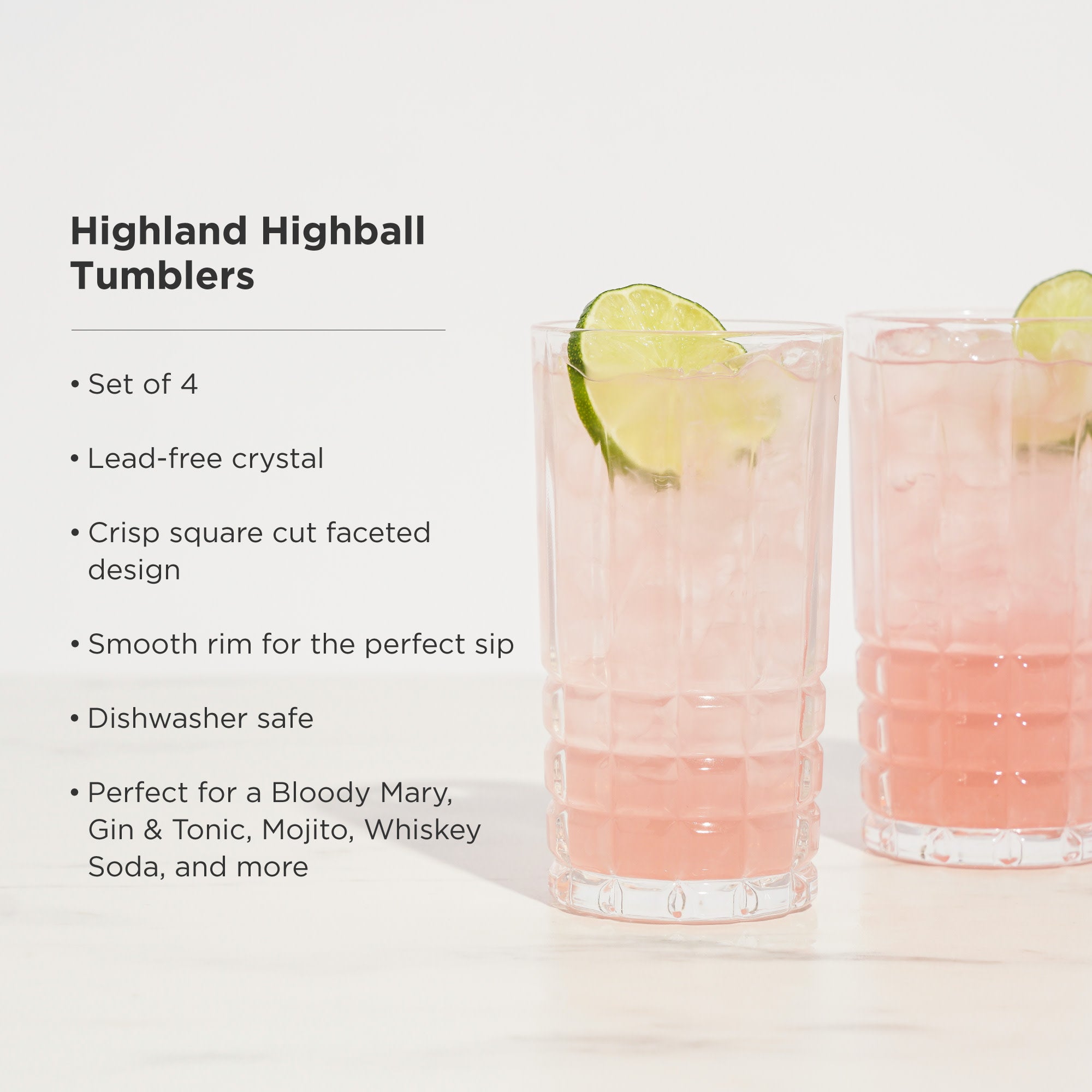 Premium Highland Crystal Highball Glasses Set of 4 - Elegant 12oz Whiskey & Cocktail Drinking Glasses for Home Bar, Parties & Entertaining - Dishwasher Safe Lead-Free Glassware