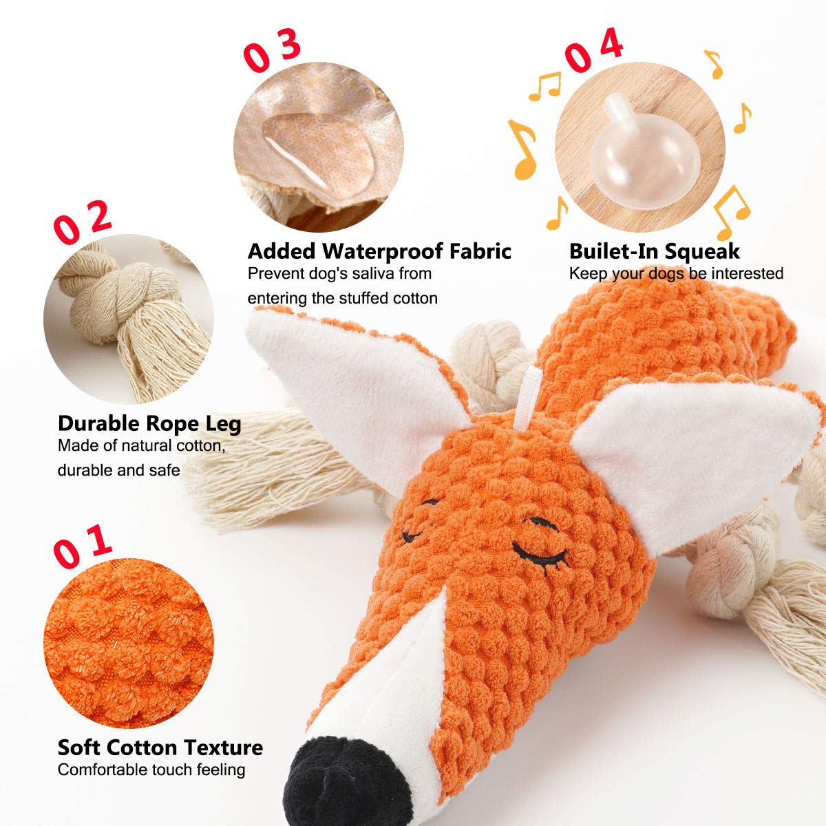 Durable Large Dog Chew Toys - Squeaky Plush Fox Stuffed Animal for Small, Medium & Big Breed Puppies | Fun Interactive Playtime & Training Reward