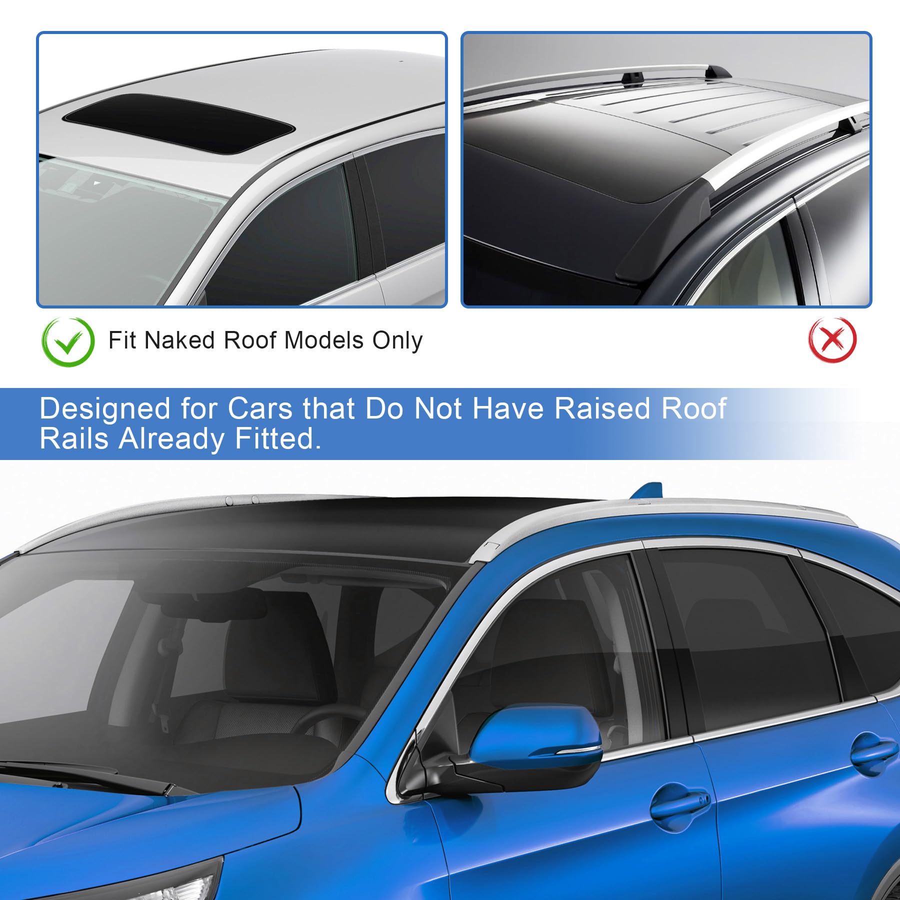 Honda CRV 2012-2015 Silver Car Roof Rack Side Rails Replacement - 2 Pcs Rooftop Cargo Carrier for Outdoor Adventure & Travel Accessories