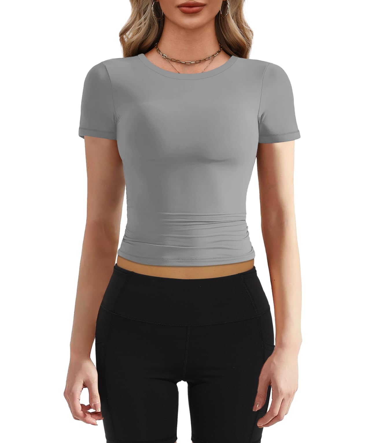 Besshopie Women's Y2K Crop Tops - Slim Fit Short Sleeve Crew Neck Tight T-Shirts for Casual Wear & Going Out | Trendy Streetwear & Party Outfits