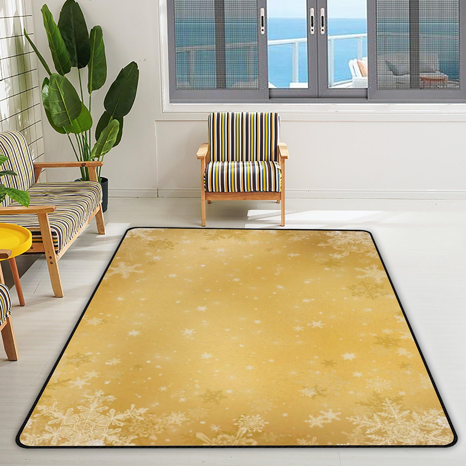 XOLLAR Large Soft Kids Rugs - 63x48 Inch Non-Slip Nursery Rug with Gold White Snowflake Design for Baby Crawling & Play - Perfect for Living Room, Bedroom, Kids Room & Play Area