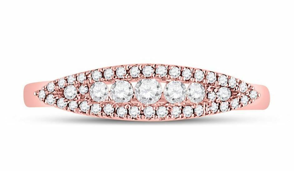 14K Rose Gold Diamond Women's Fashion Band Ring - 3/8 CTTW Elegant Stackable Ring for Everyday Wear, Anniversary & Wedding Gift