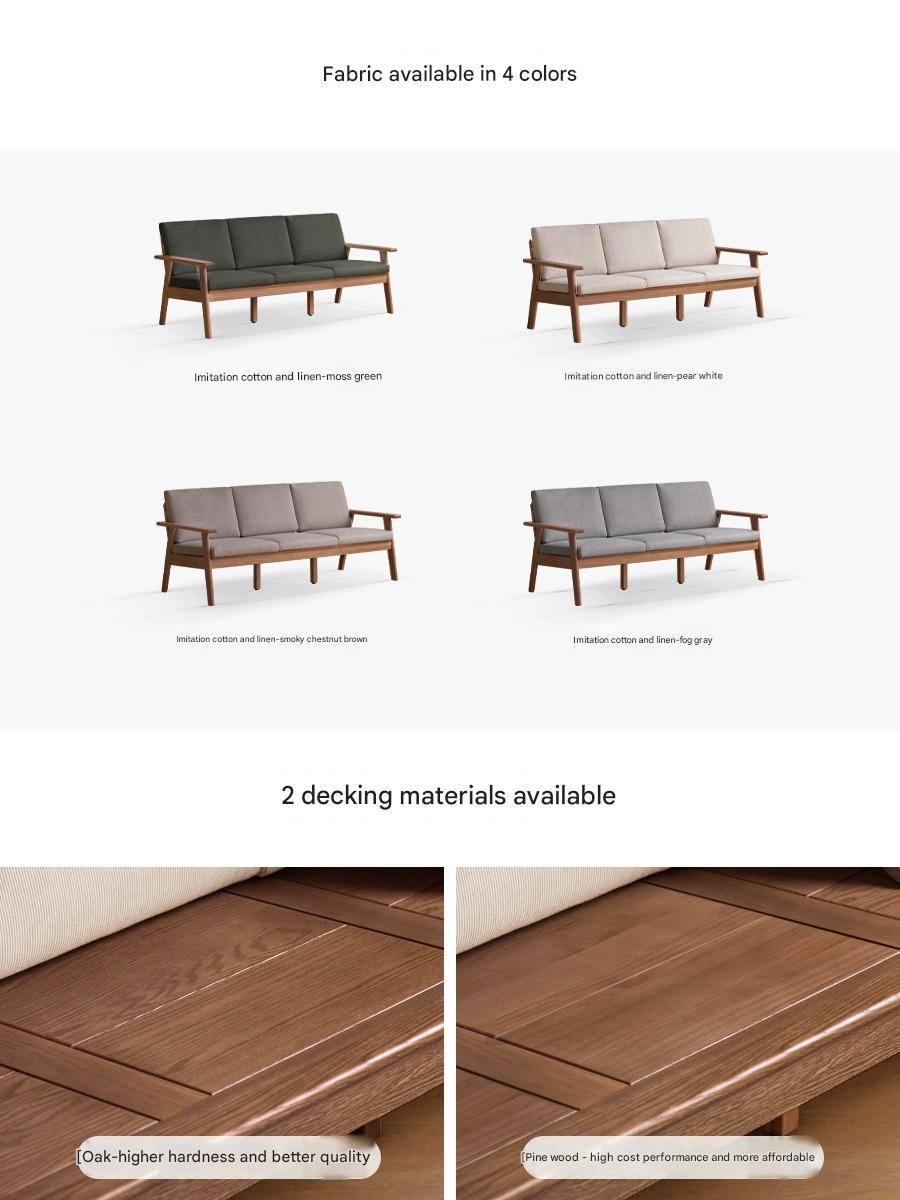 Solid Oak Wood Straight Sofa - 4 Fabric Color Options for Living Room, Office & Lounge Areas