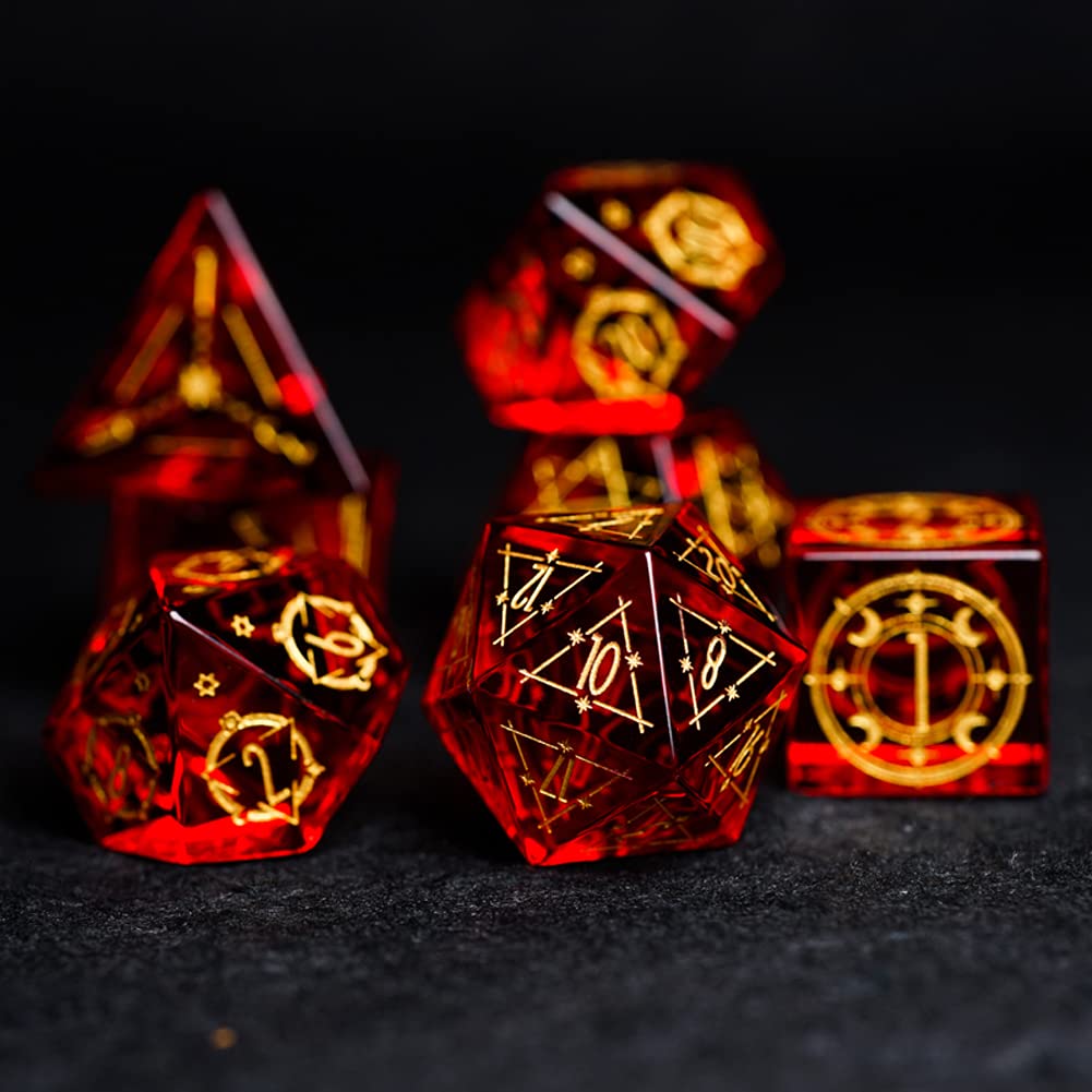 LANGWEI D&D Dungeons and Dragons Dice Set - 7-Piece Polyhedral RPG Dice in Stunning Red Garnet Color for Tabletop Games, TRPG, DND 5e | Perfect for Role Playing Adventures, Game Nights & Fantasy Board Games