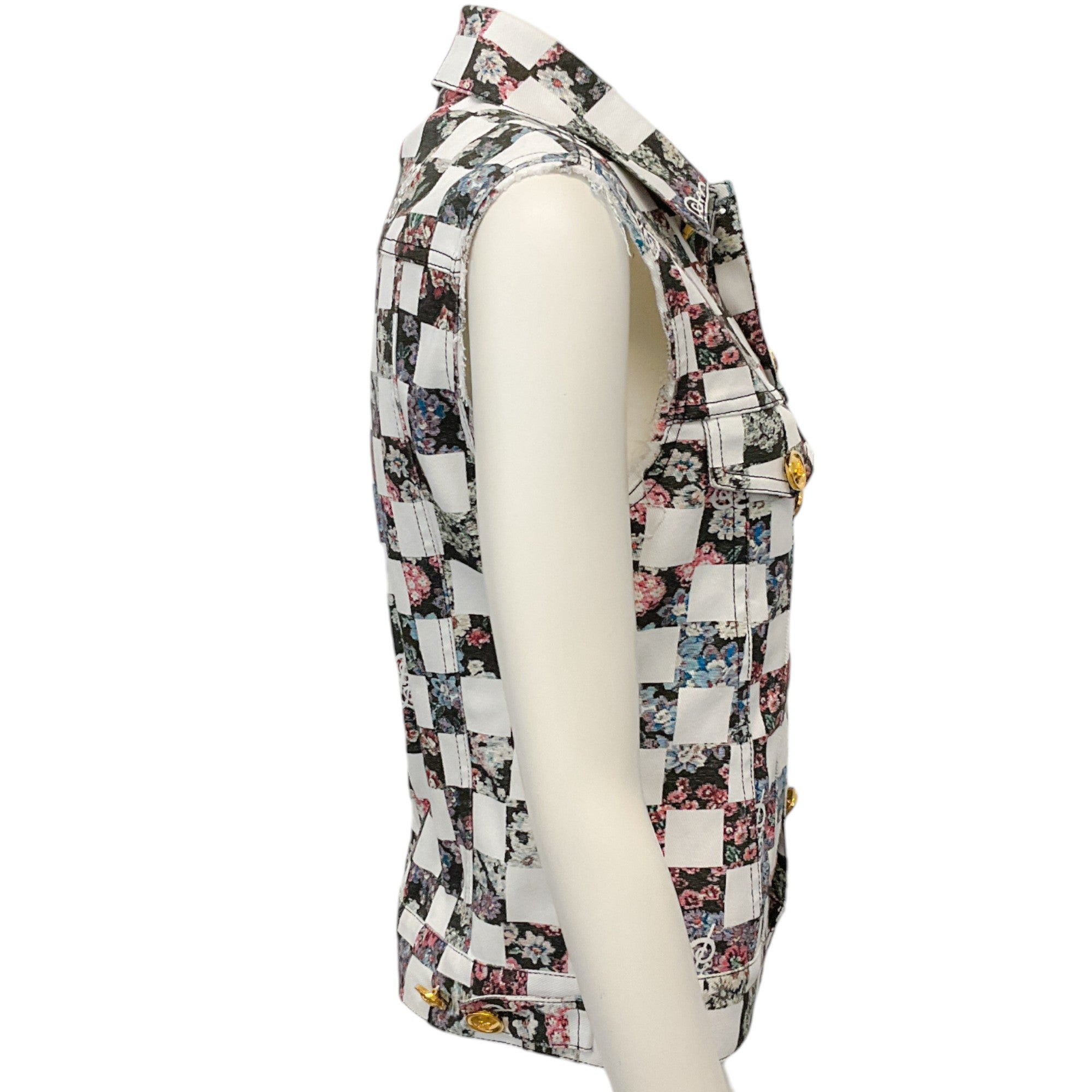 Giambattista Valli White Multi Denim Chess Print Vest - Stylish Women's Fashion Top for Casual Outings & Streetwear Looks