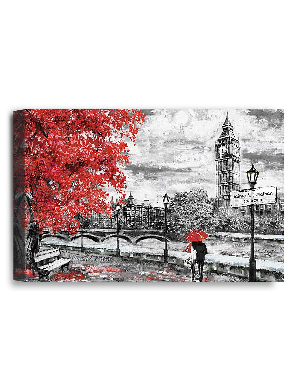 IPIC - Personalized London Lovers Artwork with Custom Names & Date | Romantic Gift for Anniversary, Wedding, Birthday & Holidays | 24#P (30x20) Canvas | Perfect for Couples' Bedroom Decor & Romantic Home Gifts