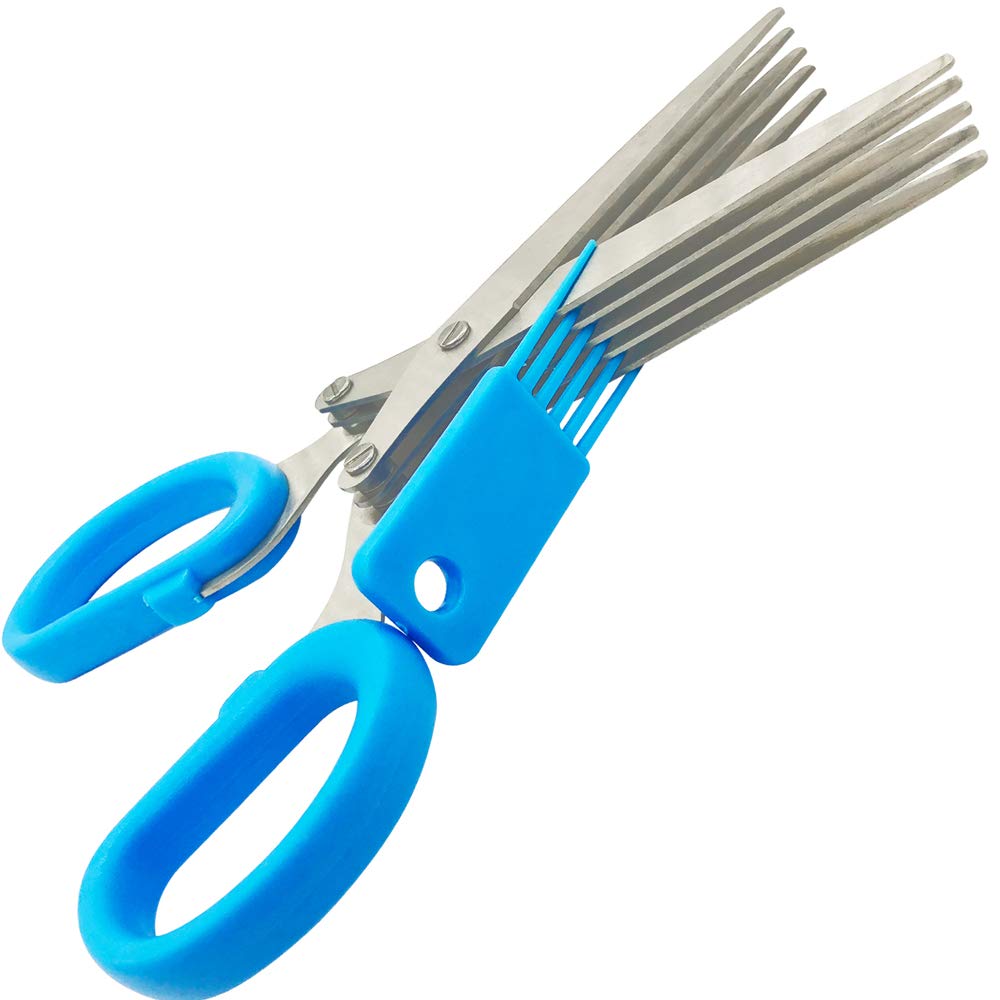 5-Layer Stainless Steel Kitchen Scissors - Herb & Spice Cutting Scissors for Shredding, Chopping, and Mincing - Perfect for Cooking, Salad Prep, and Garnishing