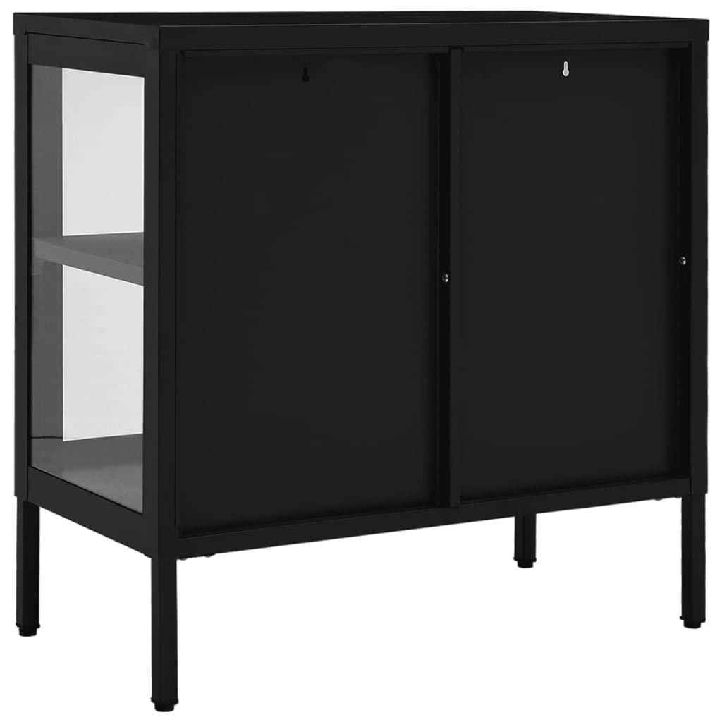 Modern Sideboard with Glass Door - Black Steel Storage Cabinet with Adjustable Shelf & Feet - Bookshelf, Media Storage & Home Decor Organizer for Living Room, Bedroom or Office