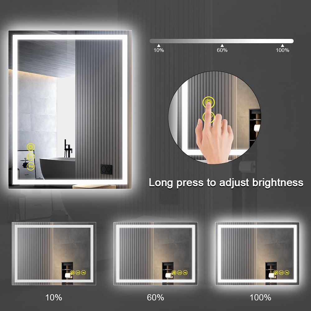 GlareGuard Rectangular Anti-Fog Dimmable LED Bathroom Mirror with Backlit - Perfect for Makeup, Shaving & Skincare Routine