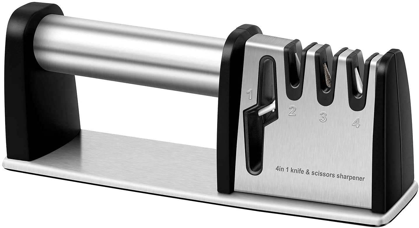 JCHOPE 4-in-1 Professional Knife Sharpener - Manual Kitchen Blade & Scissors Sharpening Tool, Chef's Essential Accessories for Home & Restaurant Use