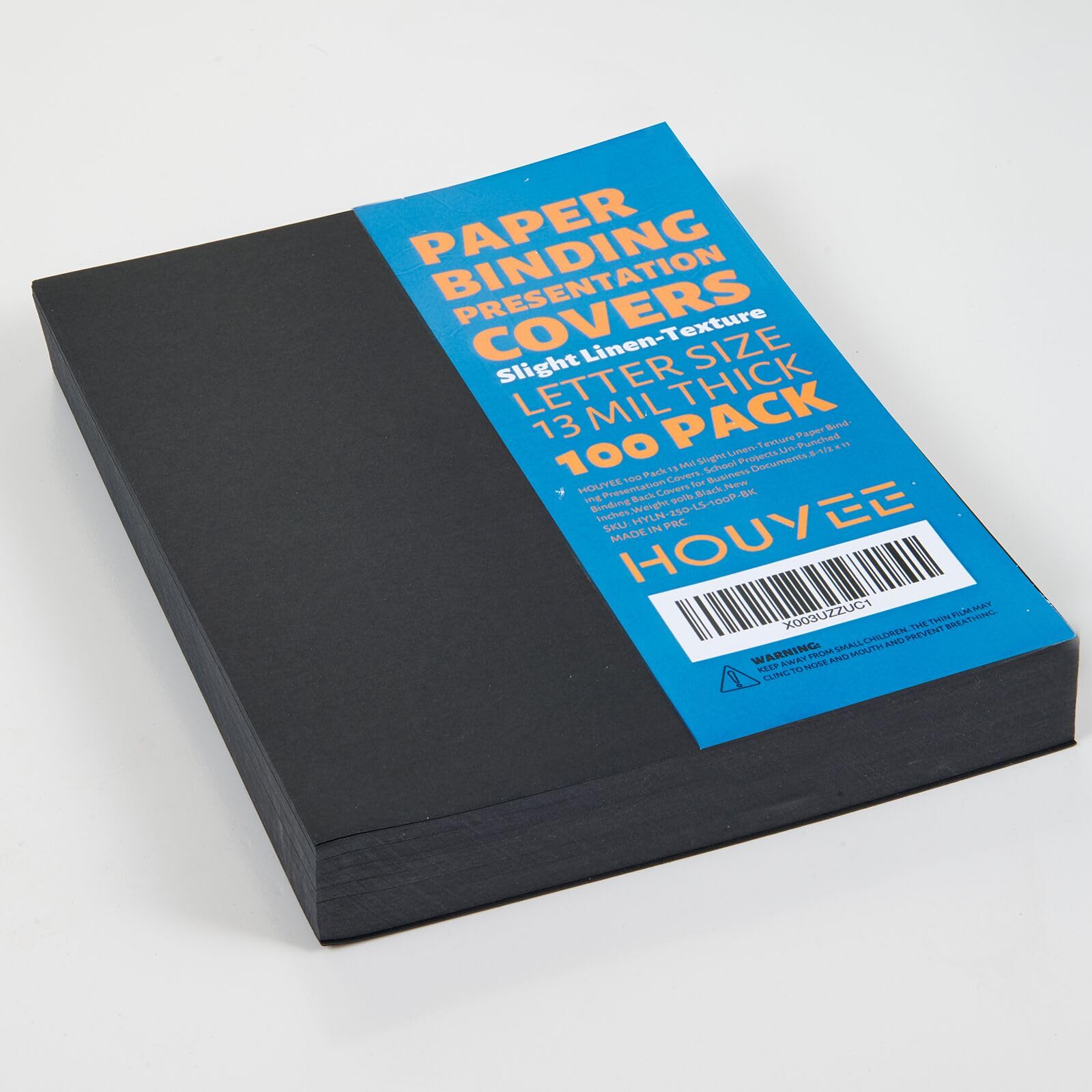 HOUYEE 100-Pack 13 Mil Linen-Texture Paper Binding Covers for Presentations, School Projects & Business Documents - 8.5 x 11 Inches, 90lb Weight, Black - Perfect for Office Reports, Thesis Binding & Professional Portfolios