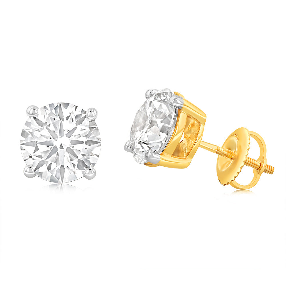 14K Yellow Gold Luminesce Lab-Grown 4 Carat Screwback Solitaire Diamond Stud Earrings for Women - Perfect for Weddings, Anniversaries & Special Occasions