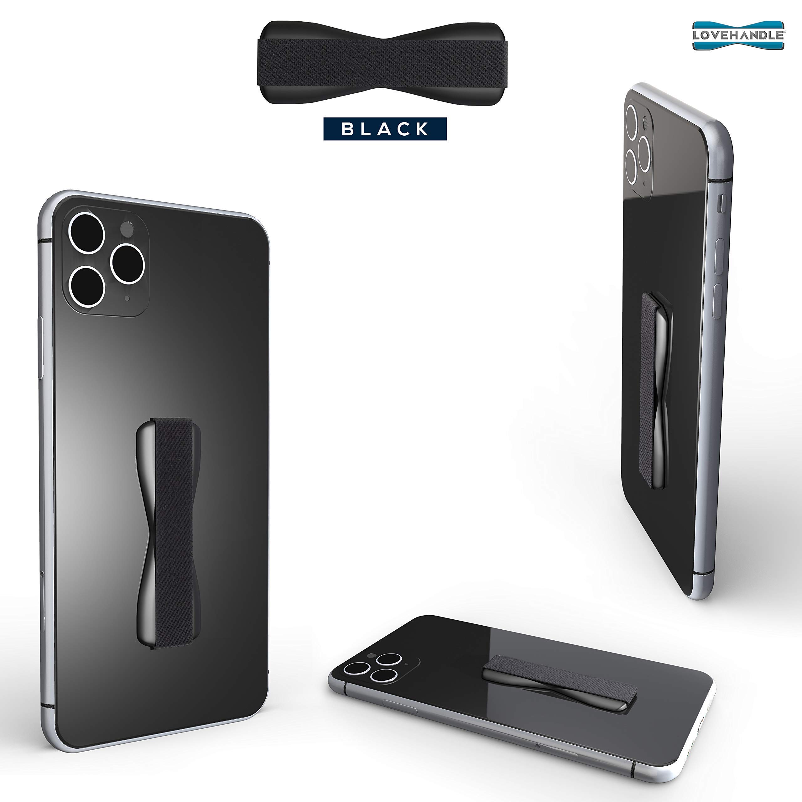 LOVEHANDLE Universal Phone Holder & Grip with 360° Rotation - Car Mount Stand for iPhone, Samsung & Mini Tablets (Black) - Perfect for Driving, Watching Videos & Hands-Free Use