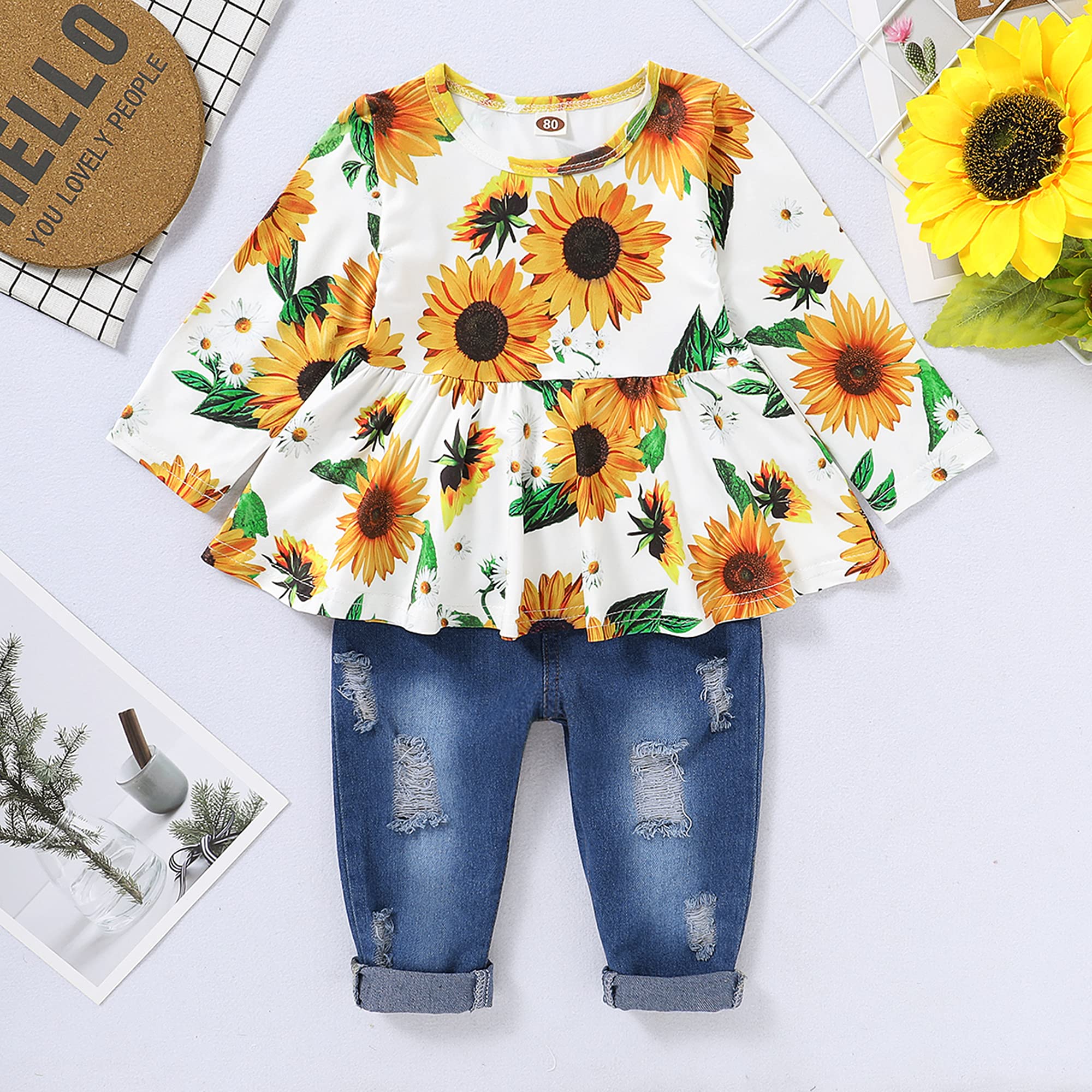 Toddler Girl Outfit Set - Ruffle Shirt & Denim Jeans for Baby Girls | Fall Winter Clothes | Perfect for Playdates, Holidays & Family Photos