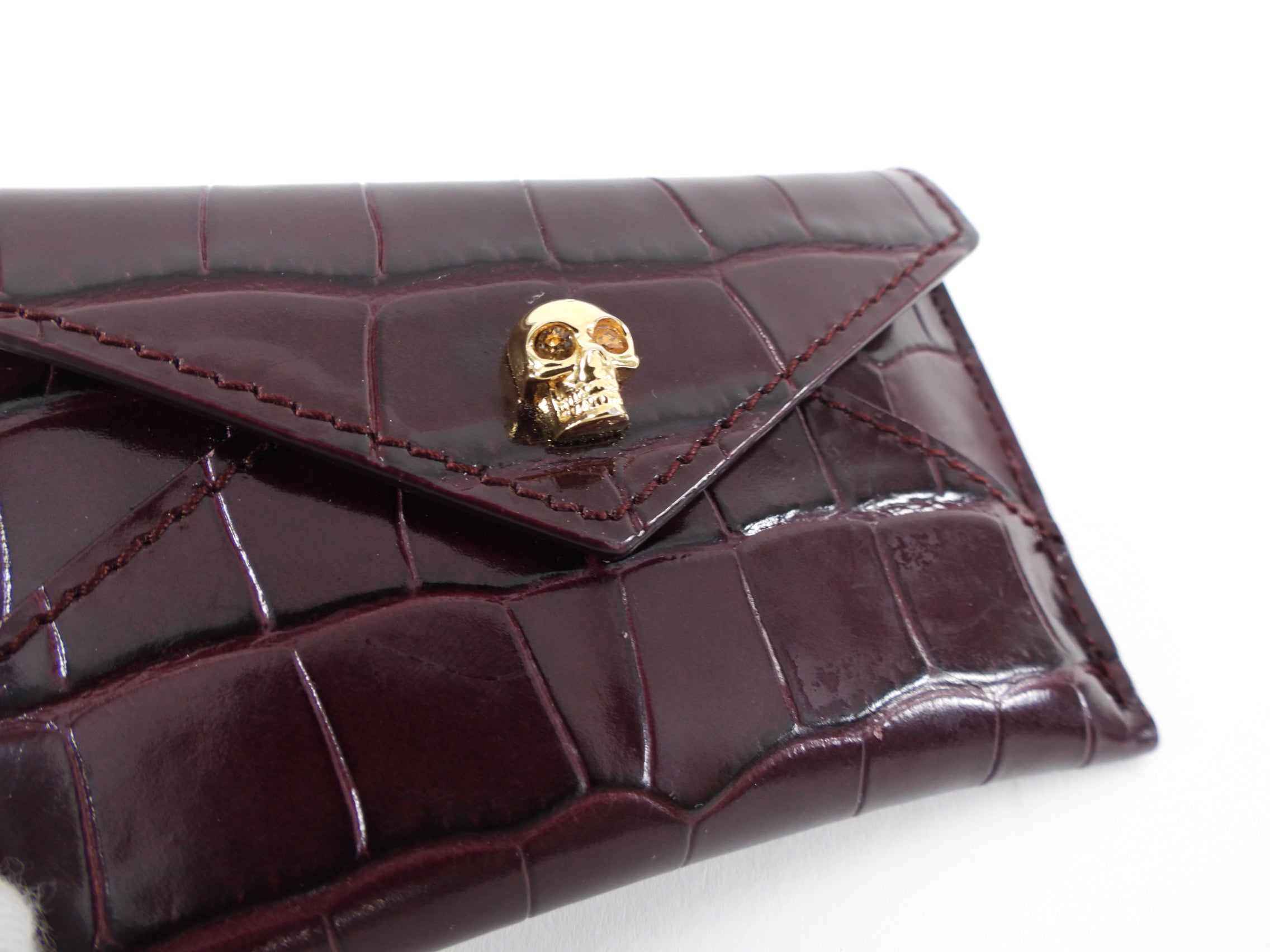 Alexander McQueen Genuine Leather Burgundy Embossed Coin Wallet for Men - Stylish Slim Card Holder & Money Clip for Everyday Use, Travel, and Gifts