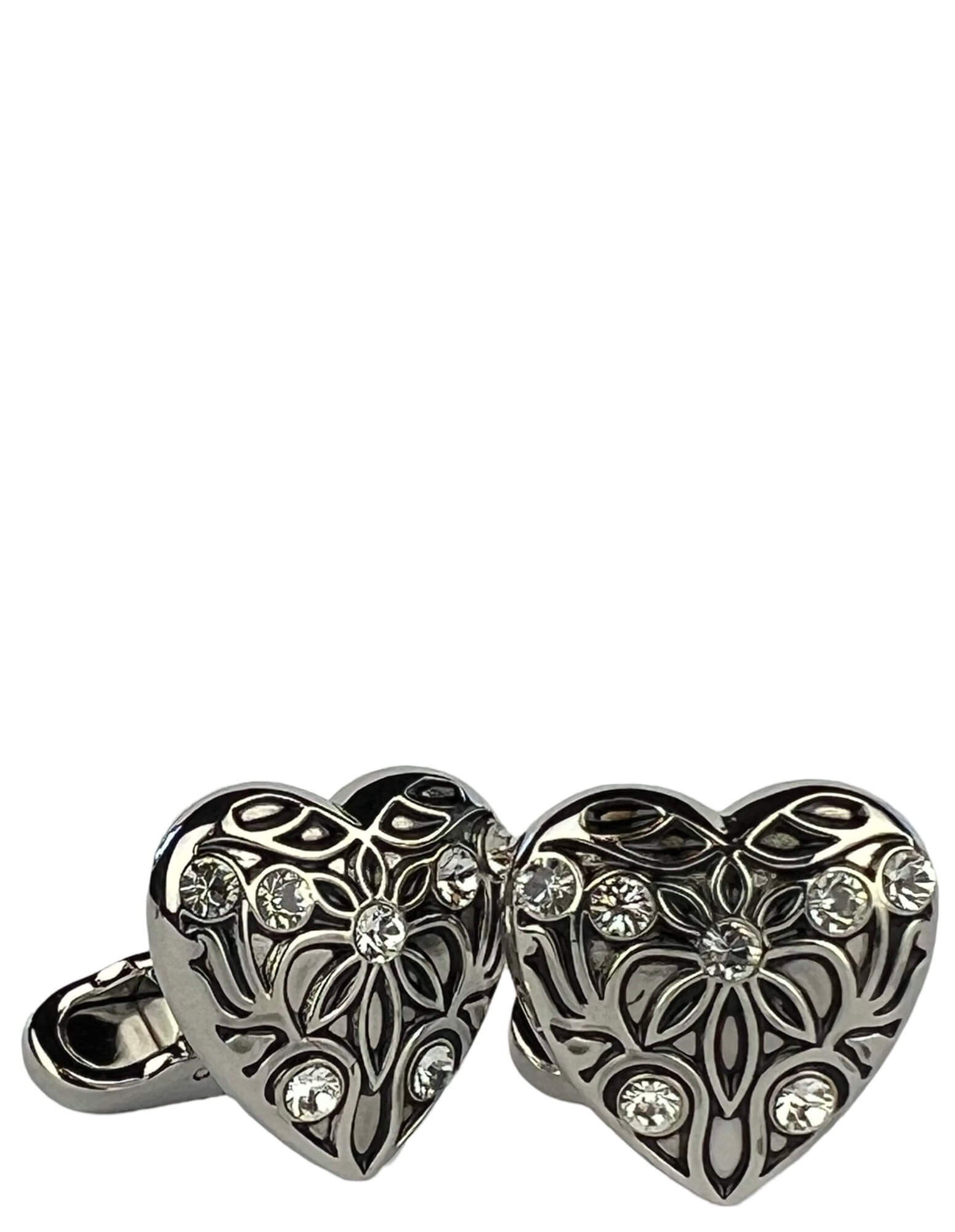 DÉCLIC Diamond Heart Cufflinks for Men - Sterling Silver Dress Shirt Accessories - Perfect for Weddings, Prom & Formal Events