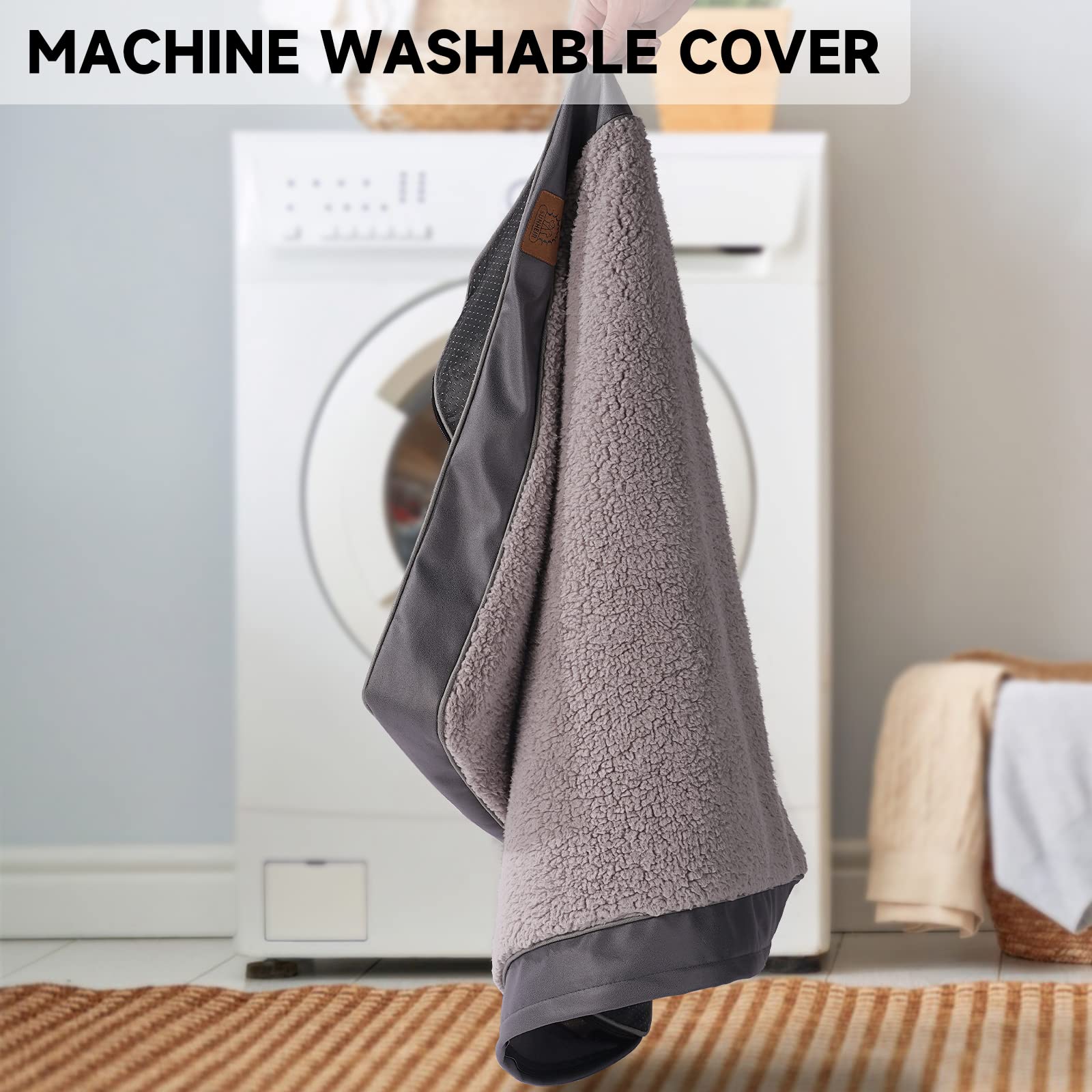 Washable Extra Large Dog Bed Cover - Soft Plush Waterproof Pet Bed Liner with Zipper - 41x27x3 Inches Grey Replacement Cover Only - Perfect for Large Dogs, Crate Beds & Orthopedic Pet Mattresses
