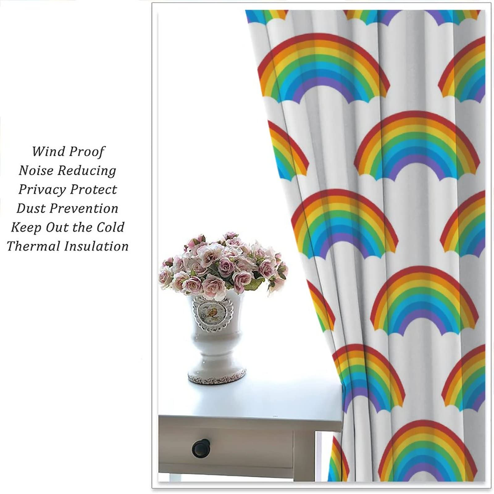 Rainbow Kids Curtains - Seamless Rainbow Pattern Window Treatments for Bedroom, Living Room & Kitchen - 2 Panel Set 84x84 Inches - Perfect for Nursery, Playroom & Cafe Decor