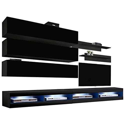 Modern Floating TV Stand with Storage & LED Lights - Wall-Mounted Entertainment Center for Bedroom & Living Room - 34 Inch TV Console with Shelves - Black - Perfect for Small Spaces & Home Theater Setup