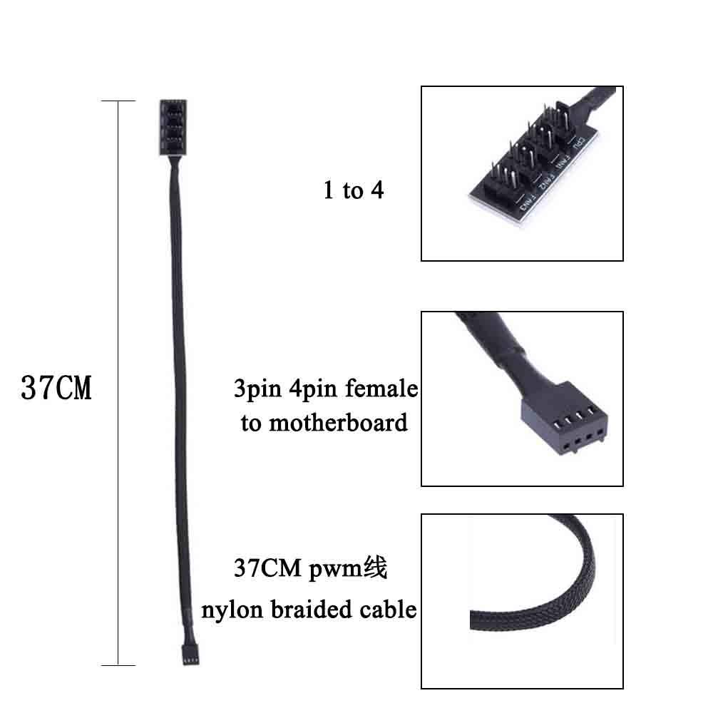 PWM Fan Hub 1 to 4 Port - 4 PIN/3PIN PC CPU Motherboard Cooling Fan Splitter Adapter for Desktop Computer Case Fans | Perfect for Gaming Rigs, Workstations & High-Performance PC Cooling Systems