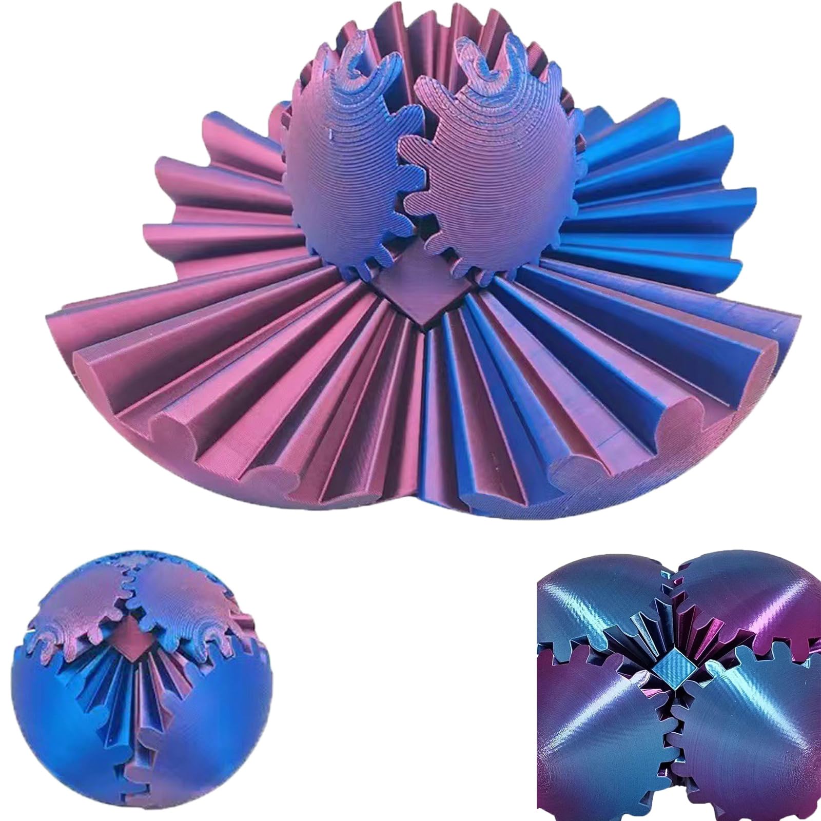 3D Printed Gear Sphere Fidget Toy - Stress Relief & Anxiety Relaxation Ball - Spin Cube Desk Toy for Adults & Kids - Perfect for Office, School, and Travel Use