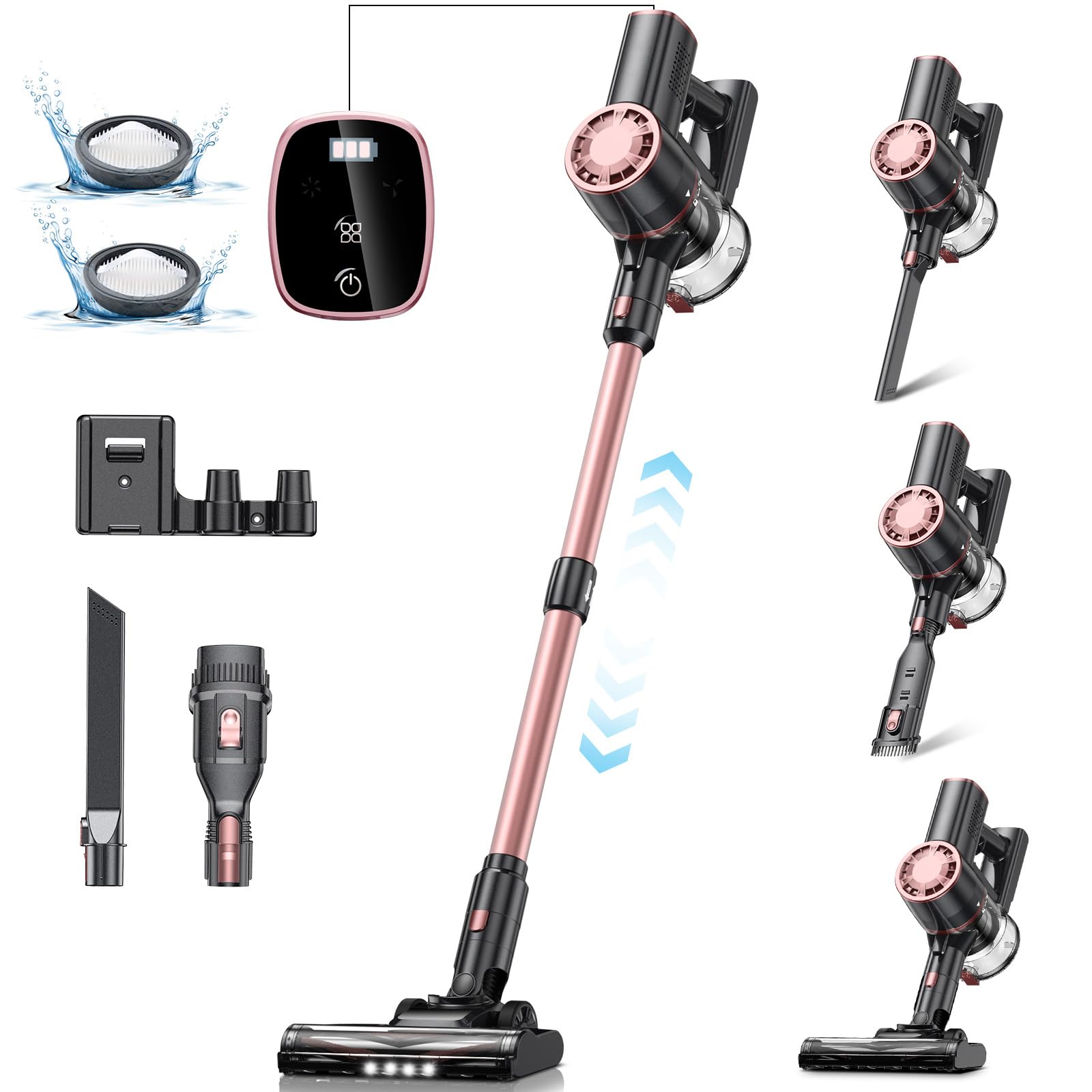V8PRO Cordless Vacuum Cleaner - 25KPa Powerful Stick Vacuum with Self-Standing Design, 35Min Runtime, 6-in-1 Lightweight for Hardwood Floors & Carpet Pet Hair - Champagne | Perfect for Home Cleaning, Quick Pickup, Pet Owners & Allergy Sufferers