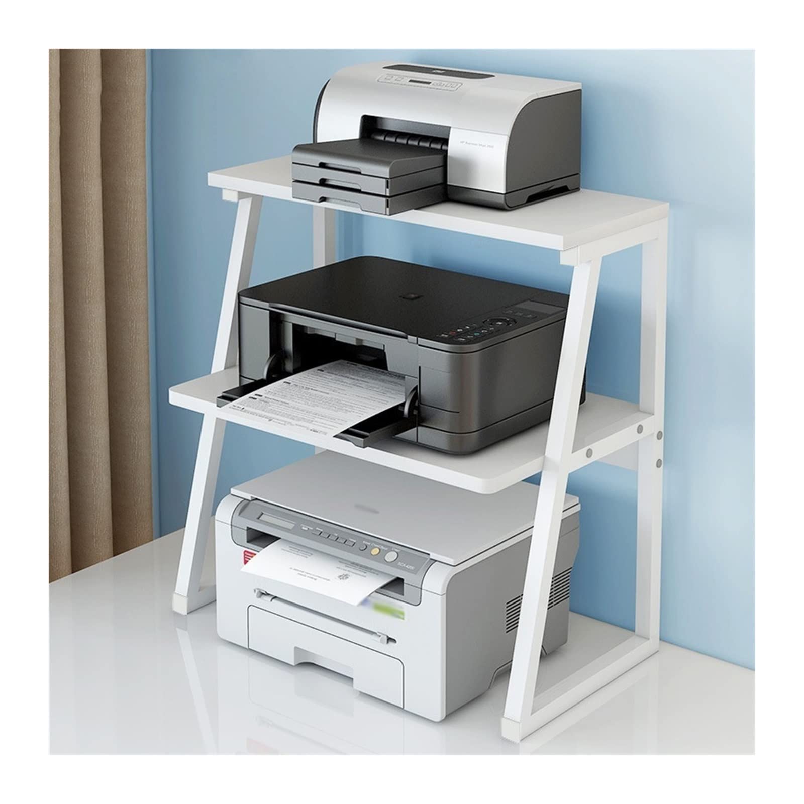 ZLASS 3-Tier Printer Stand for Home & Office - Sturdy Metal & Wood Desktop Shelf for Printer, Copier, Scanner Storage - Space-Saving Organizer for Workspace, Study, Home Office (Color: 3 Layers 08)