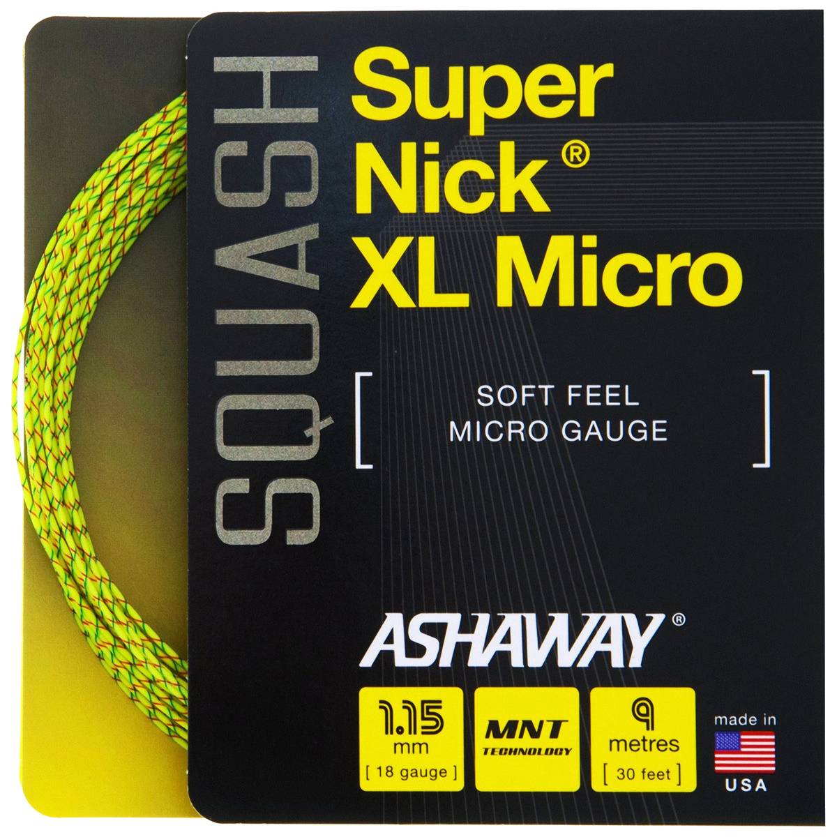 Ashaway SuperNick XL Micro 18 Squash String - High Performance Badminton & Tennis Racket String (Yellow/Red/Blue) | Perfect for Competitive Play & Training Sessions