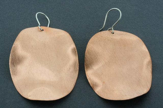 Brushed Copper Oval Curved Disc Earrings - Large Hoop Earrings for Women, Elegant Boho Chic Jewelry for Party, Wedding & Everyday Wear