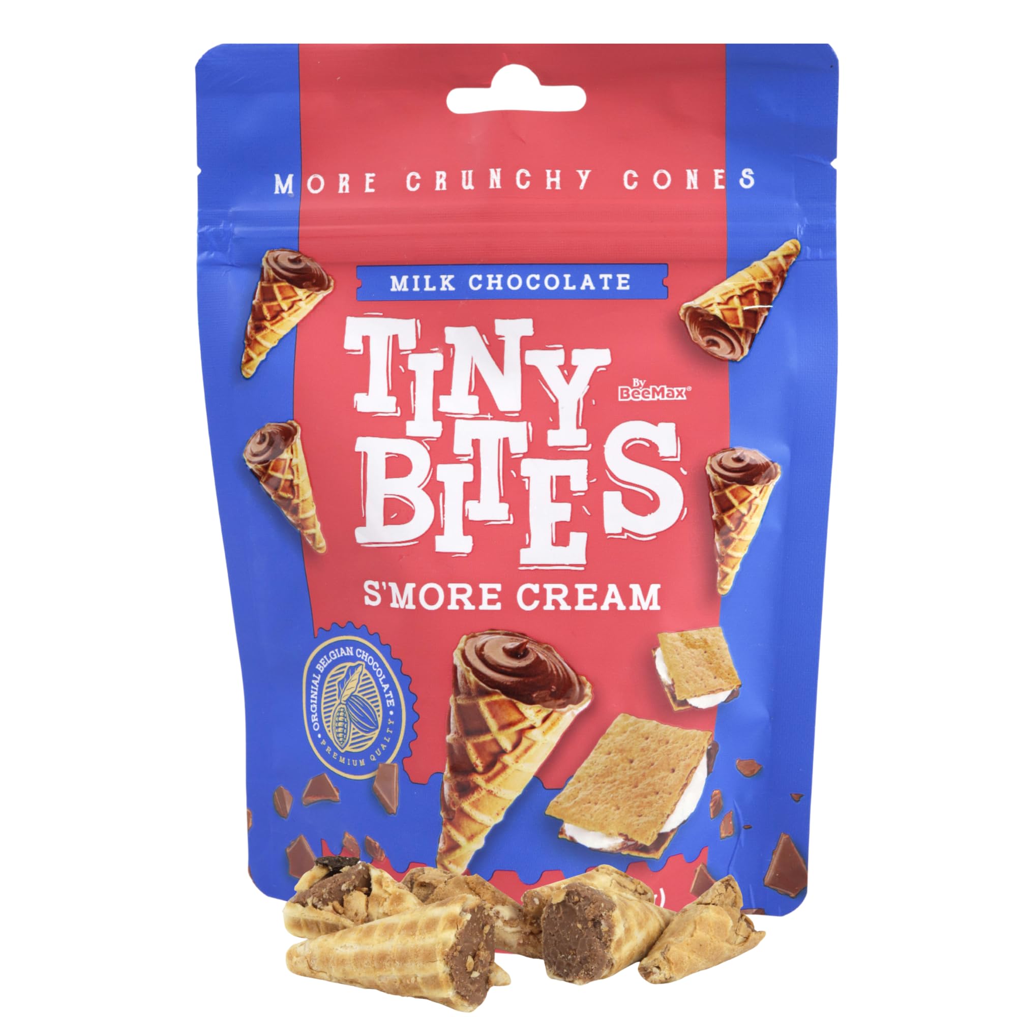 Bee Max S'mores Chocolate Cones Bites - Crunchy Bite-Sized Waffle Cone Snacks in Resealable Bag (2.82oz) - Perfect for Parties, Movie Nights & On-the-Go Treats