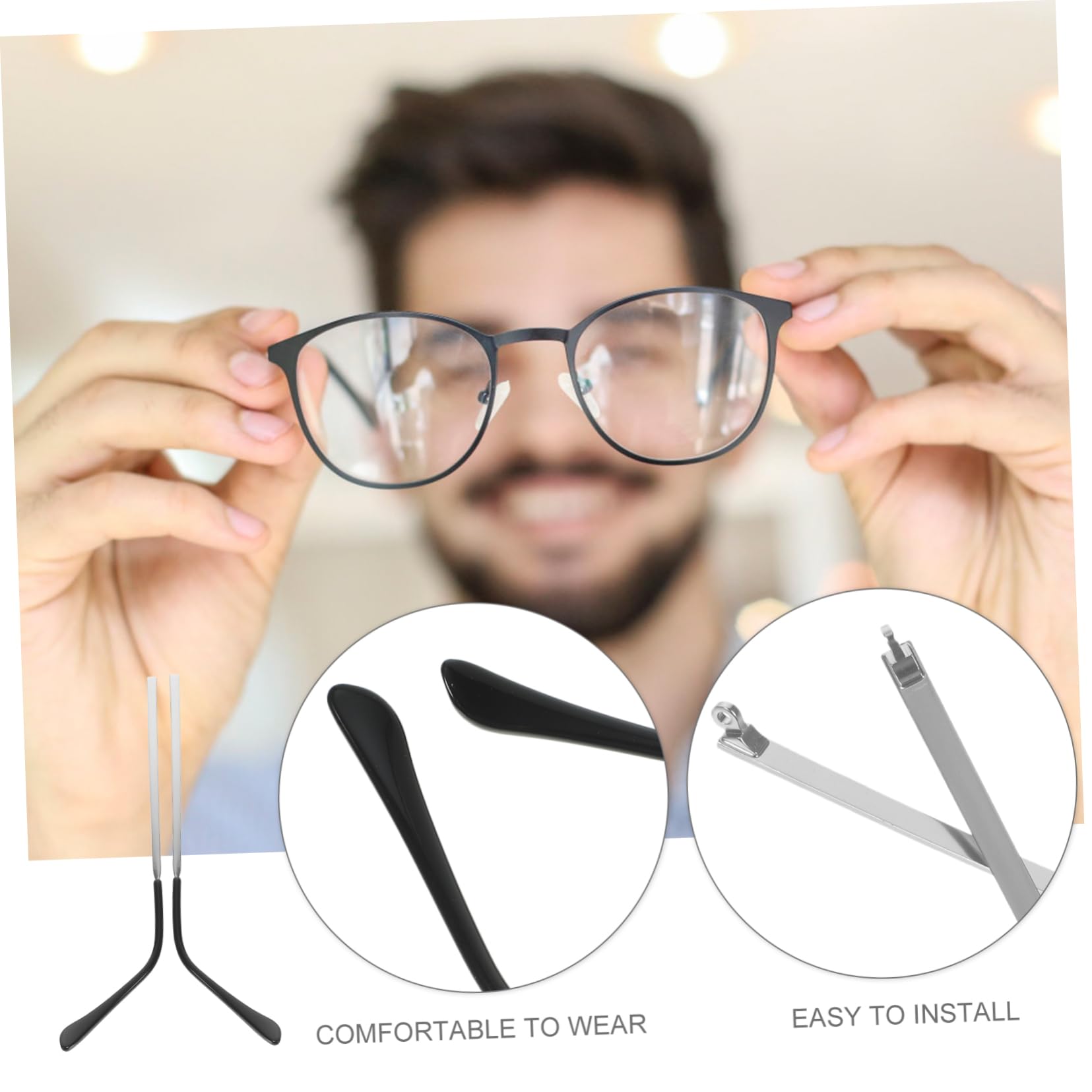 PLAFOPE Universal Eyeglass Temple Replacement Kit - 1 Pair Repair Arms for Glasses Frames - Perfect for Broken or Loose Temple Fixes at Home, Office, or Travel