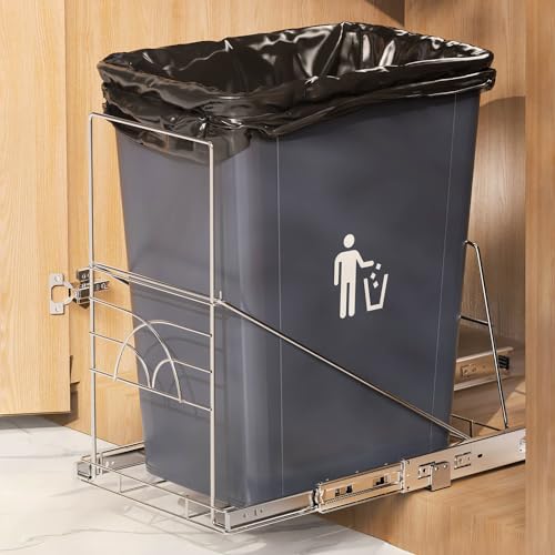 Pull Out Under Sink Trash Can - Adjustable Slide Out Cabinet Garbage Bin for 7-11 Gallon Trash Cans (Can Not Included) - Perfect for Kitchen, Bathroom & Pantry Organization