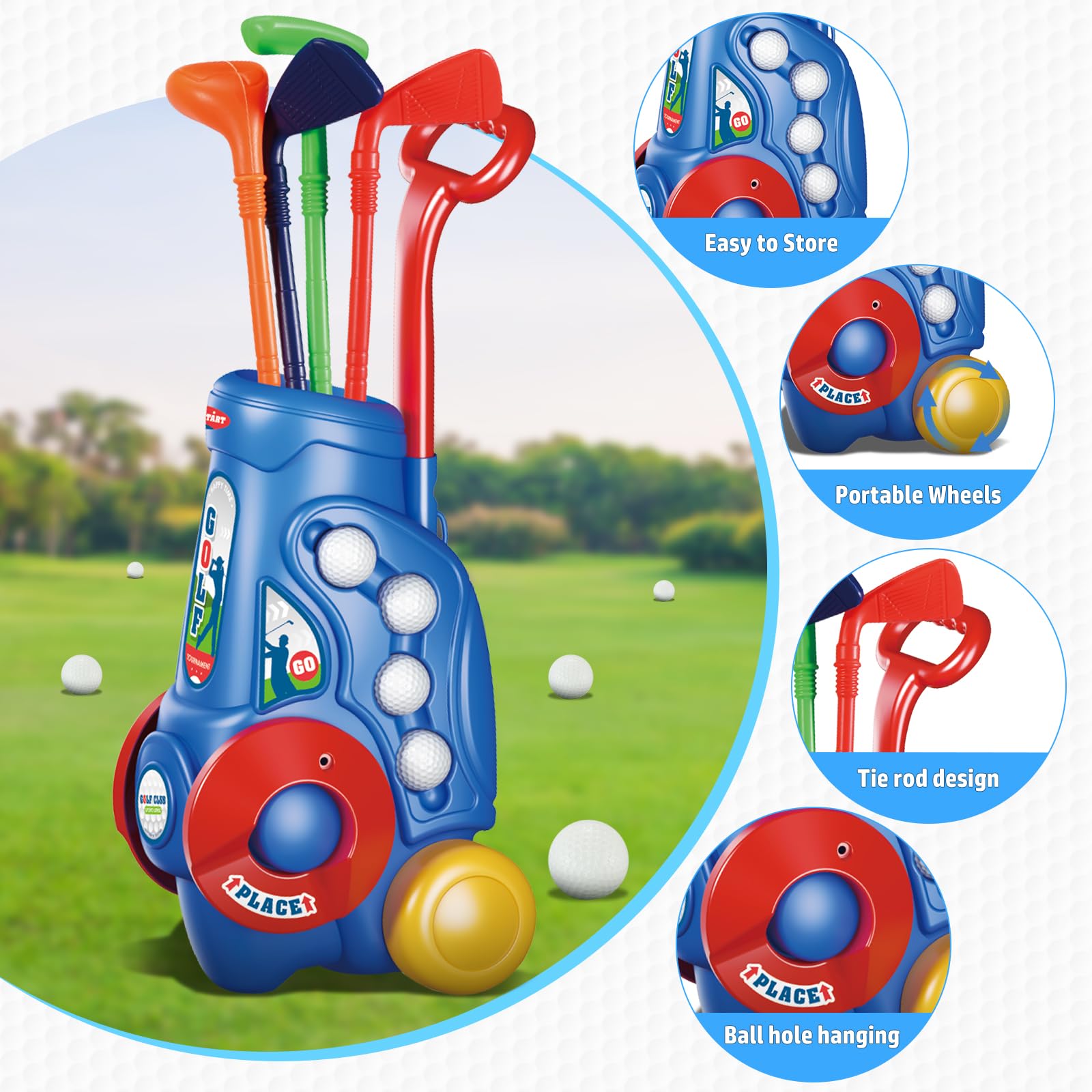 2 in 1 Kids Golf Club Play Set with Golf Board, 4 Golf Balls & Clubs - Portable Storage Bin - Perfect Indoor/Outdoor Golf Toys for Toddlers Age 3+ - Ideal Birthday Gift for Boys & Girls - Great for Backyard Play, Birthday Parties & Family Fun Activities
