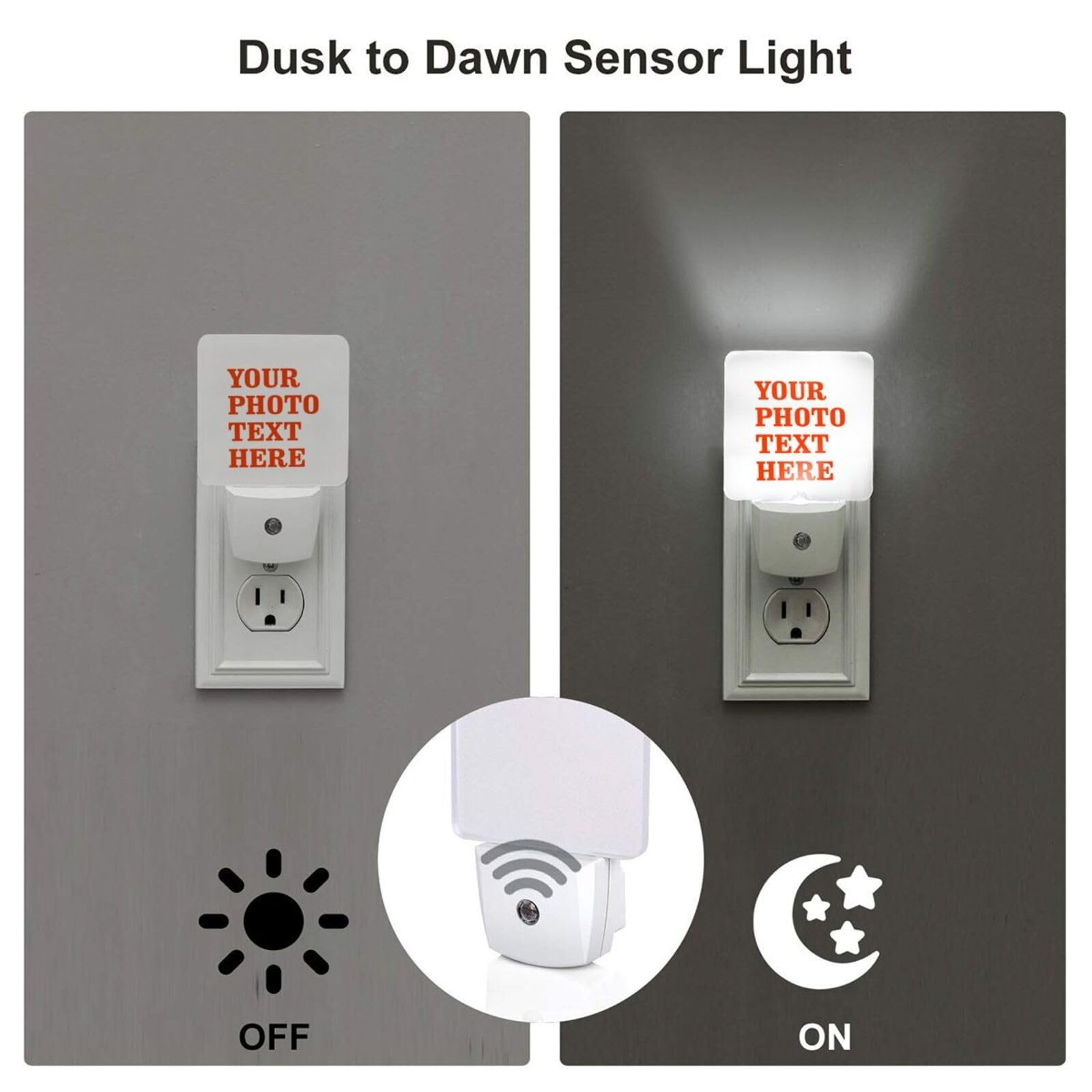 Custom Personalized LED Night Lights Set of 2 - Photo/Logo/Text Engraved with Auto Dusk-to-Dawn Sensor - Plug-in Night Lamp for Home, Bedroom, Bathroom, Hallway & Stairs - Perfect for Kids Rooms, Nurseries & Gift Giving