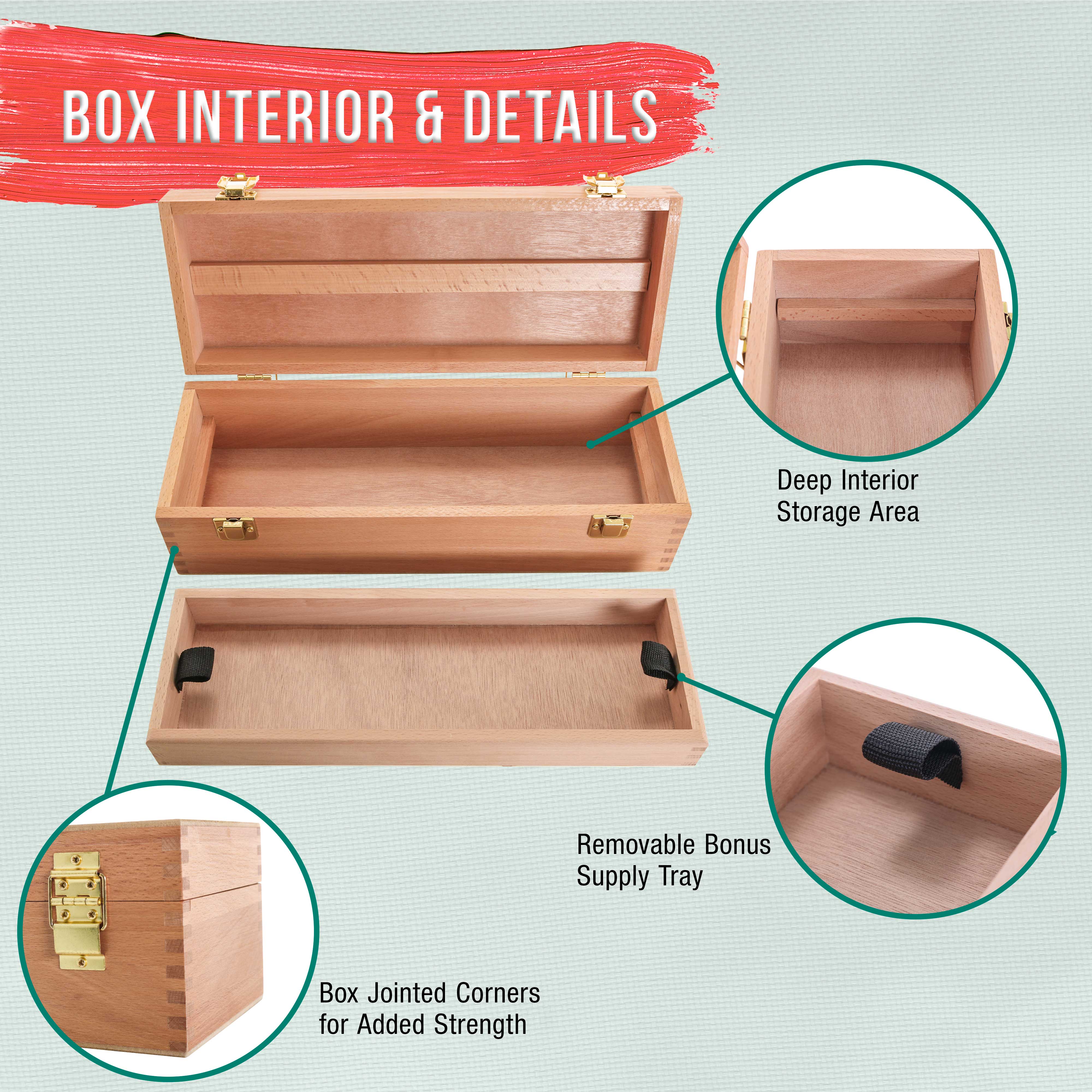 Multi-Function Unfinished Beechwood Artist Tool Storage Box with Removable Tray & Locking Clasps - Organize Paints, Pastels, Pencils & Art Supplies - Perfect for Artists, Students & DIY Crafters - Portable & Secure for Studio, Classroom & Travel Use