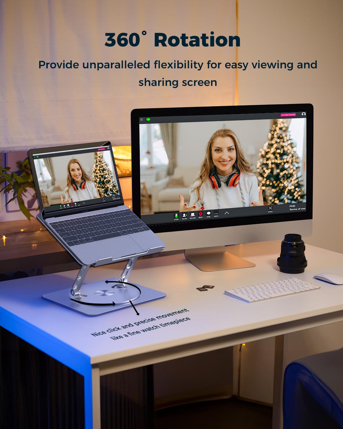 Adjustable Laptop Stand for Desk - Portable & Foldable Aluminum Laptop Riser with 360° Rotating Base, Ergonomic Computer Stand Holder for MacBook Pro/Air, Dell, HP, Lenovo Notebooks up to 15.6 Inches (Silver) - Perfect for Home Office, Workstation, Gaming & Study Setup