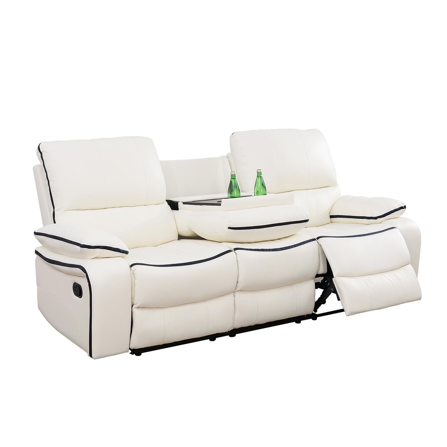 Bonded Leather Recliner Sofa Set with Cup Holders - Living Room & Office Furniture (Loveseat & Couch, Cream White) | Perfect for Family Movie Nights & Home Theater Lounging