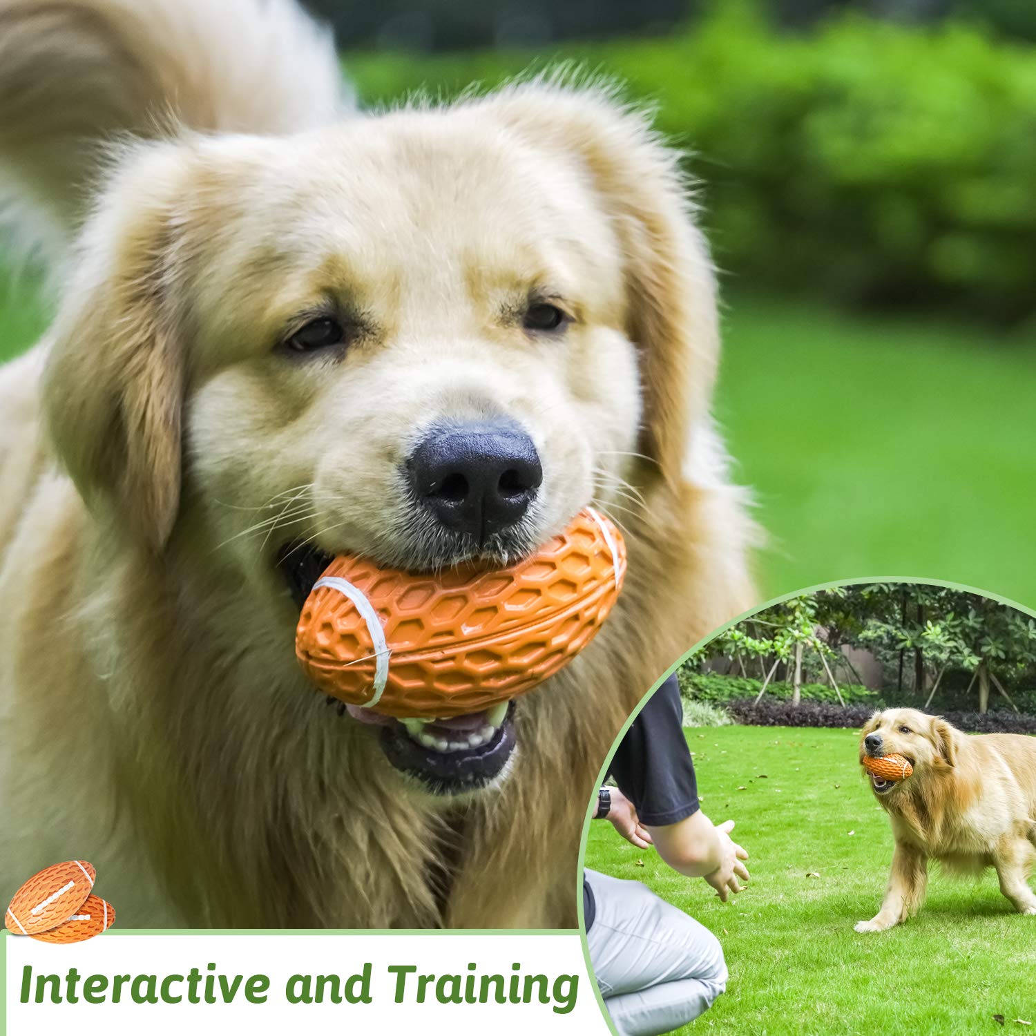 Durable Squeaky Rubber Dog Ball Toy - Floating Football Chew Toy for Aggressive Chewers, Interactive Training & Fetch Games (Orange) - Perfect for Outdoor Play, Pool Fun & Puppy Teething Relief