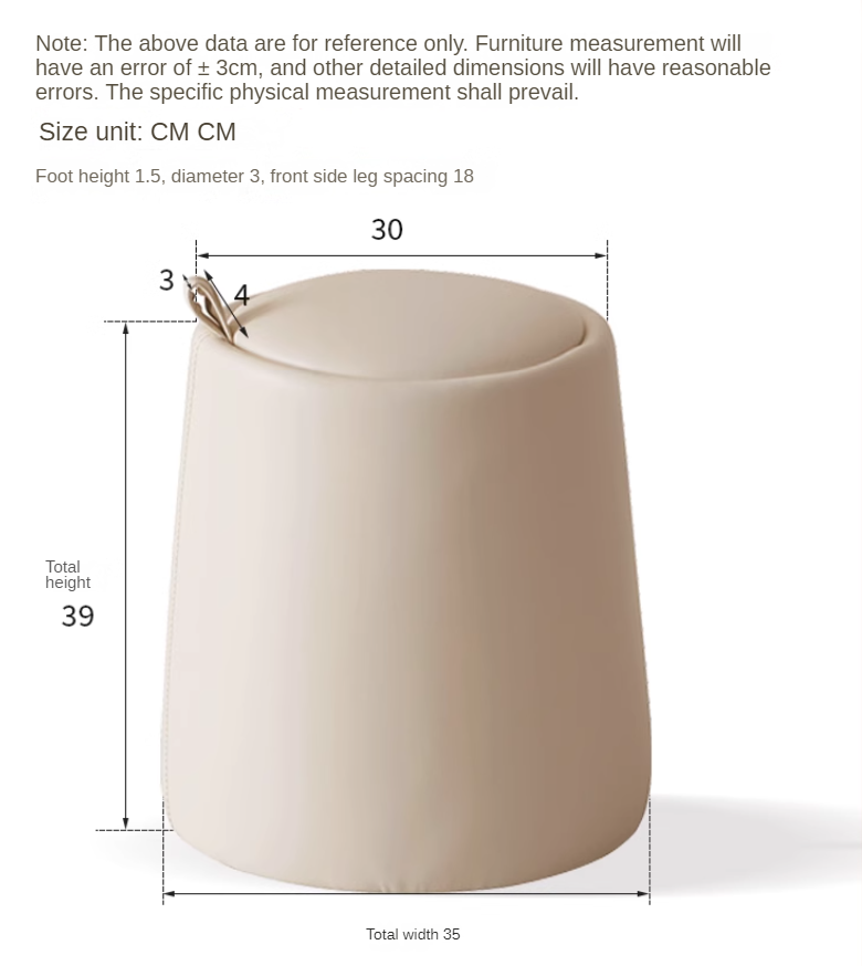 Organic Leather Makeup Stool - Cream Round Vanity Seat with Storage for Bedroom & Dressing Room - Perfect for Makeup Artists & Home Decor