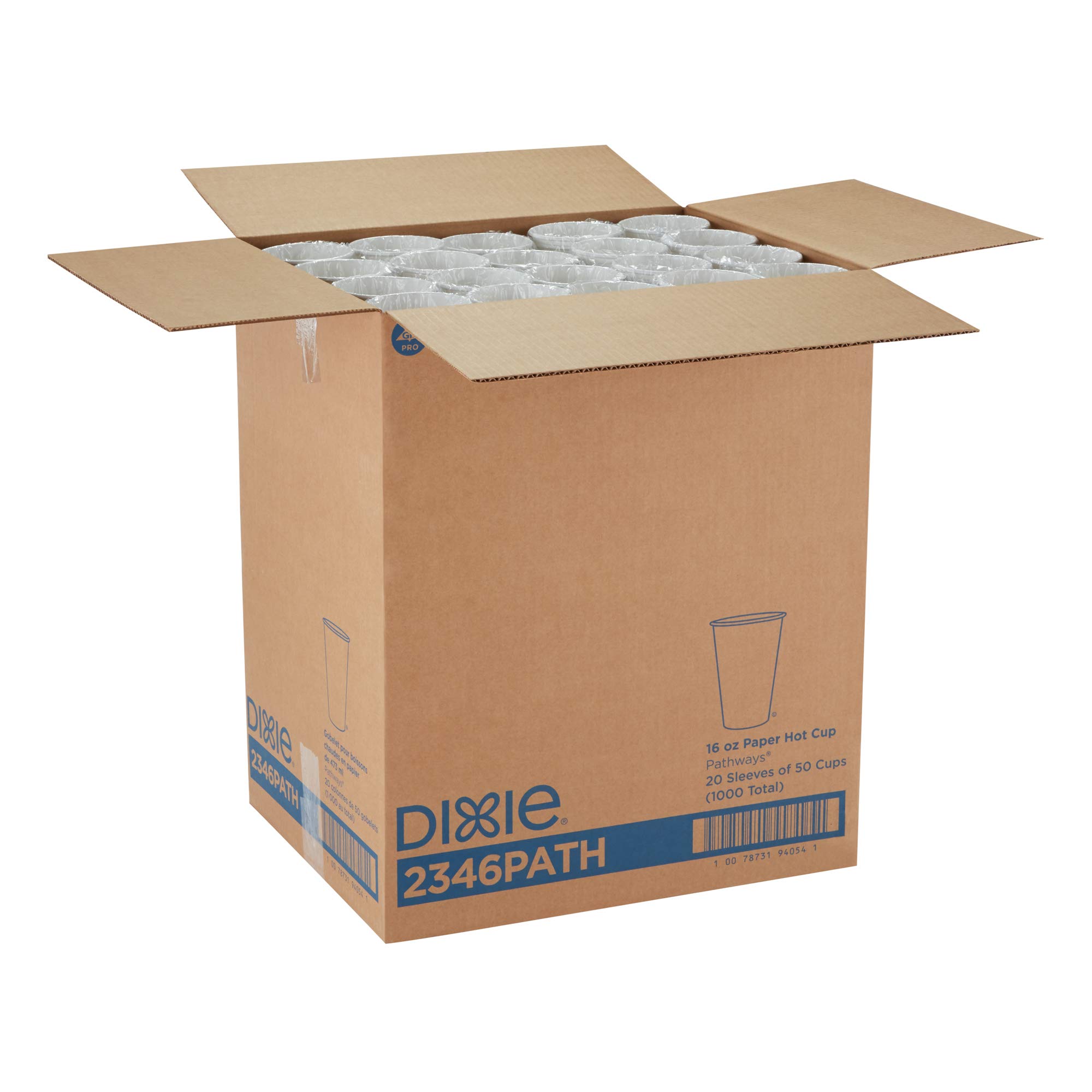 Georgia-Pacific Dixie 16 oz Disposable Paper Hot Coffee Cups - 50 Cups Per Sleeve, 20 Sleeves Per Case (2346PATH) - Perfect for Offices, Cafes, and Catering Events