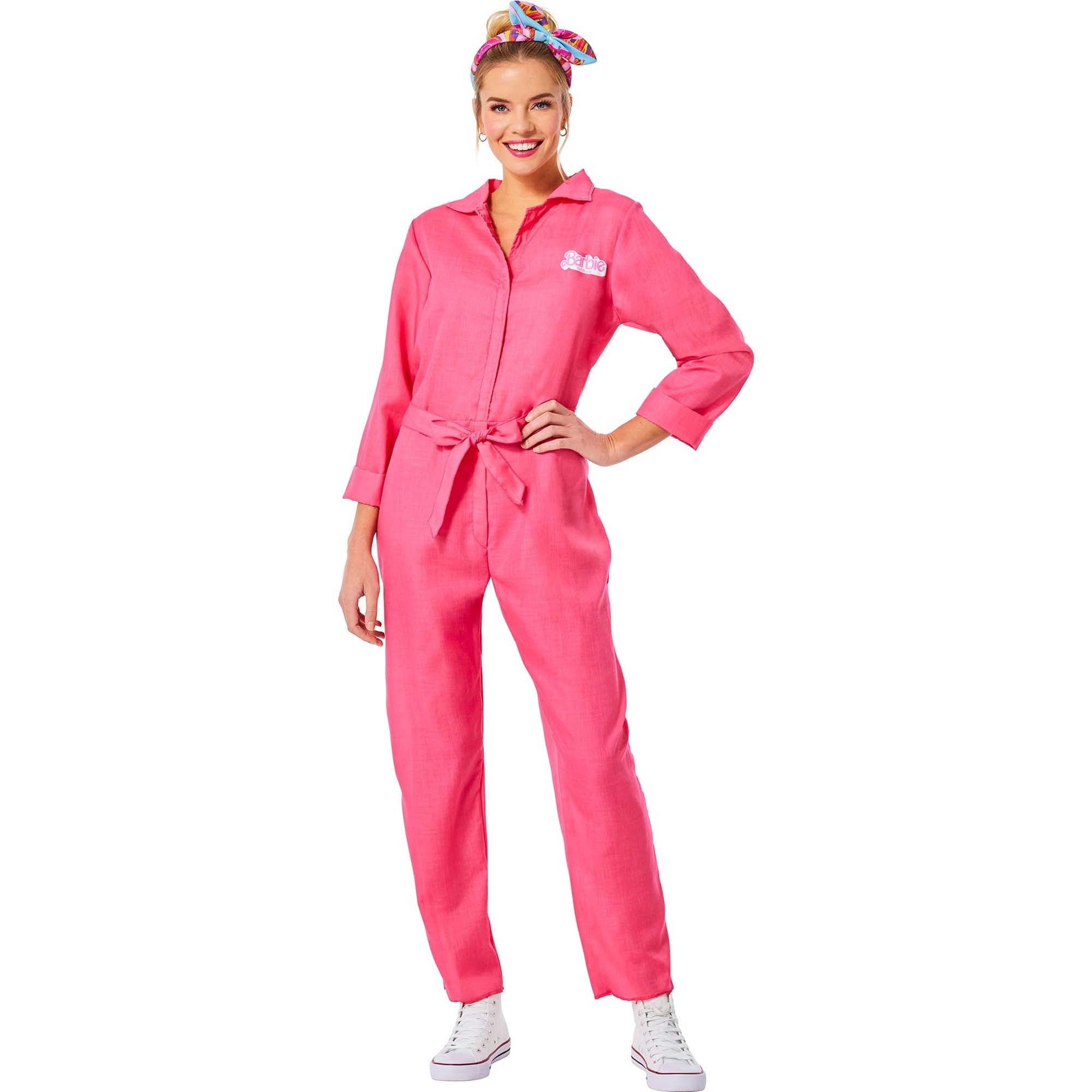 Barbie Pink Utility Jumpsuit Costume for Adults - 80s Retro Halloween Outfit with Headband | Women's Cosplay, Theme Parties & TikTok Fashion