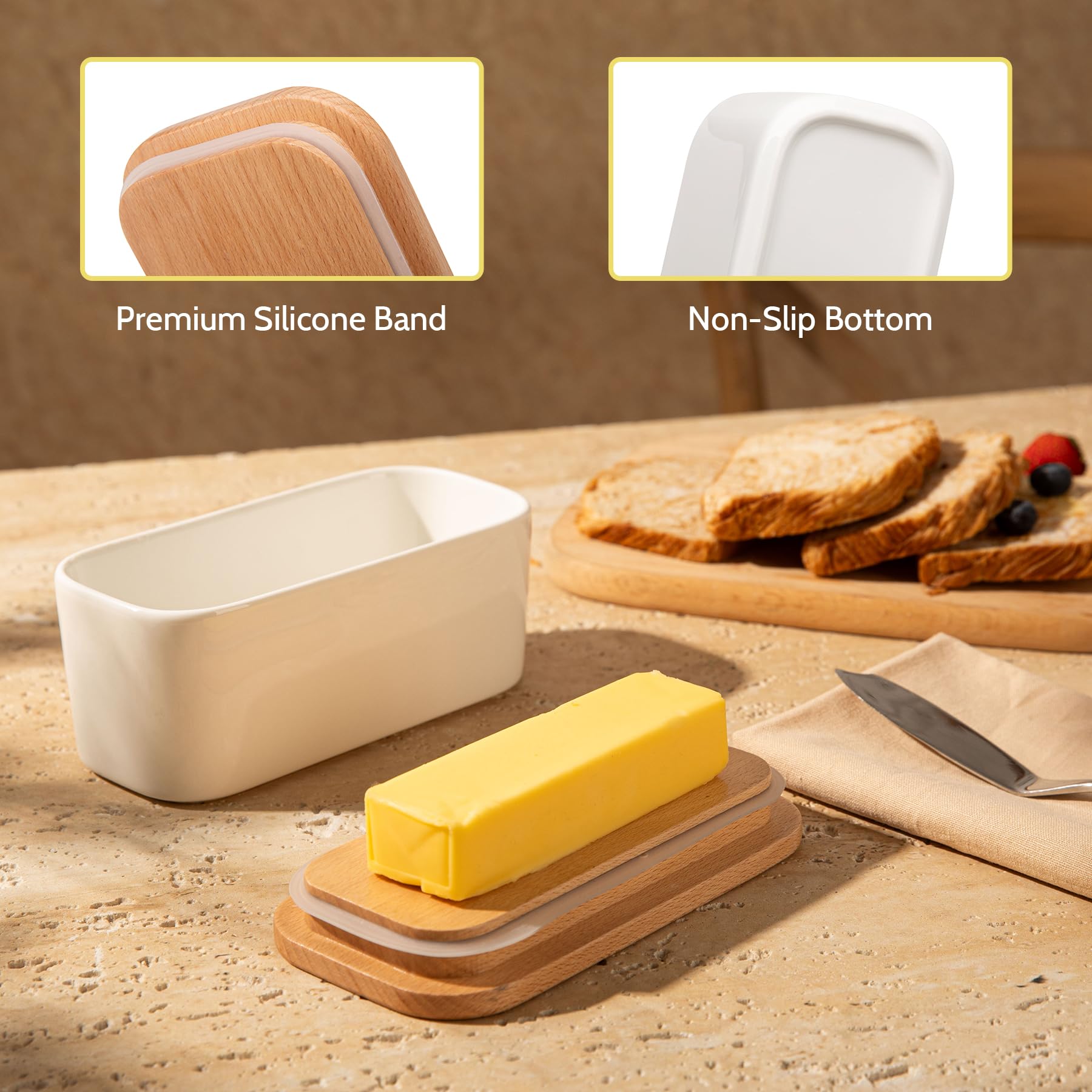 Sweese Small Butter Dish with Lid - Airtight Butter Keeper Holds 1 Stick - Porcelain Butter Container for Kitchen Countertop - Elegant White Kitchen Decor - Perfect for Home, Restaurant & Gift Giving