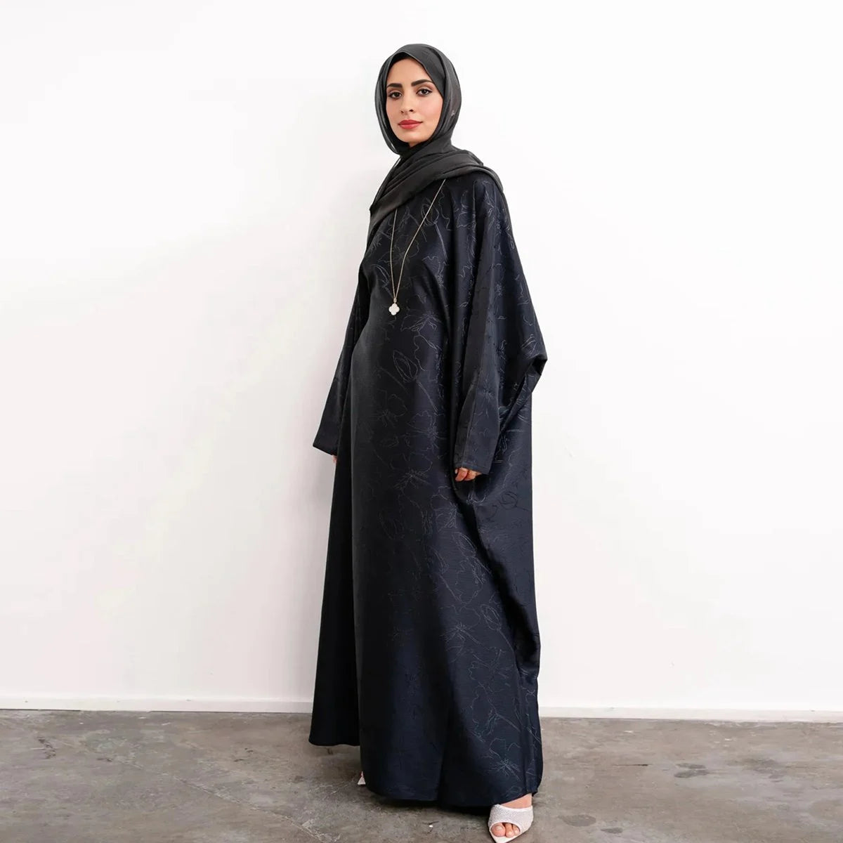 Elegant 3D Jacquard Satin Abaya Dress #25005 - Modest Islamic Clothing for Women, Special Occasions & Daily Wear