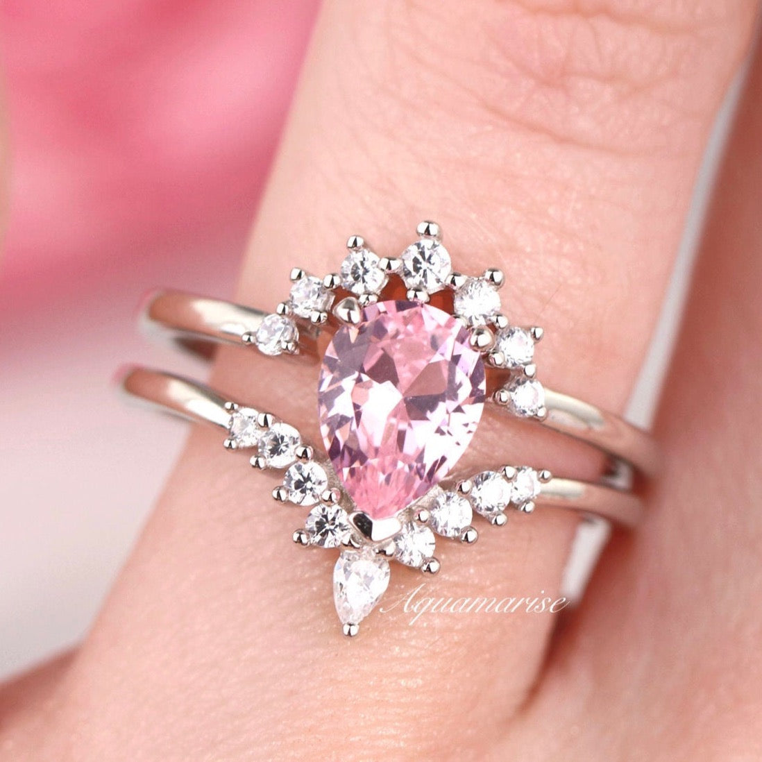 Lunette Teardrop Pink Tourmaline Ring Set in Sterling Silver - Elegant Jewelry for Women, Perfect for Weddings, Anniversaries & Special Occasions