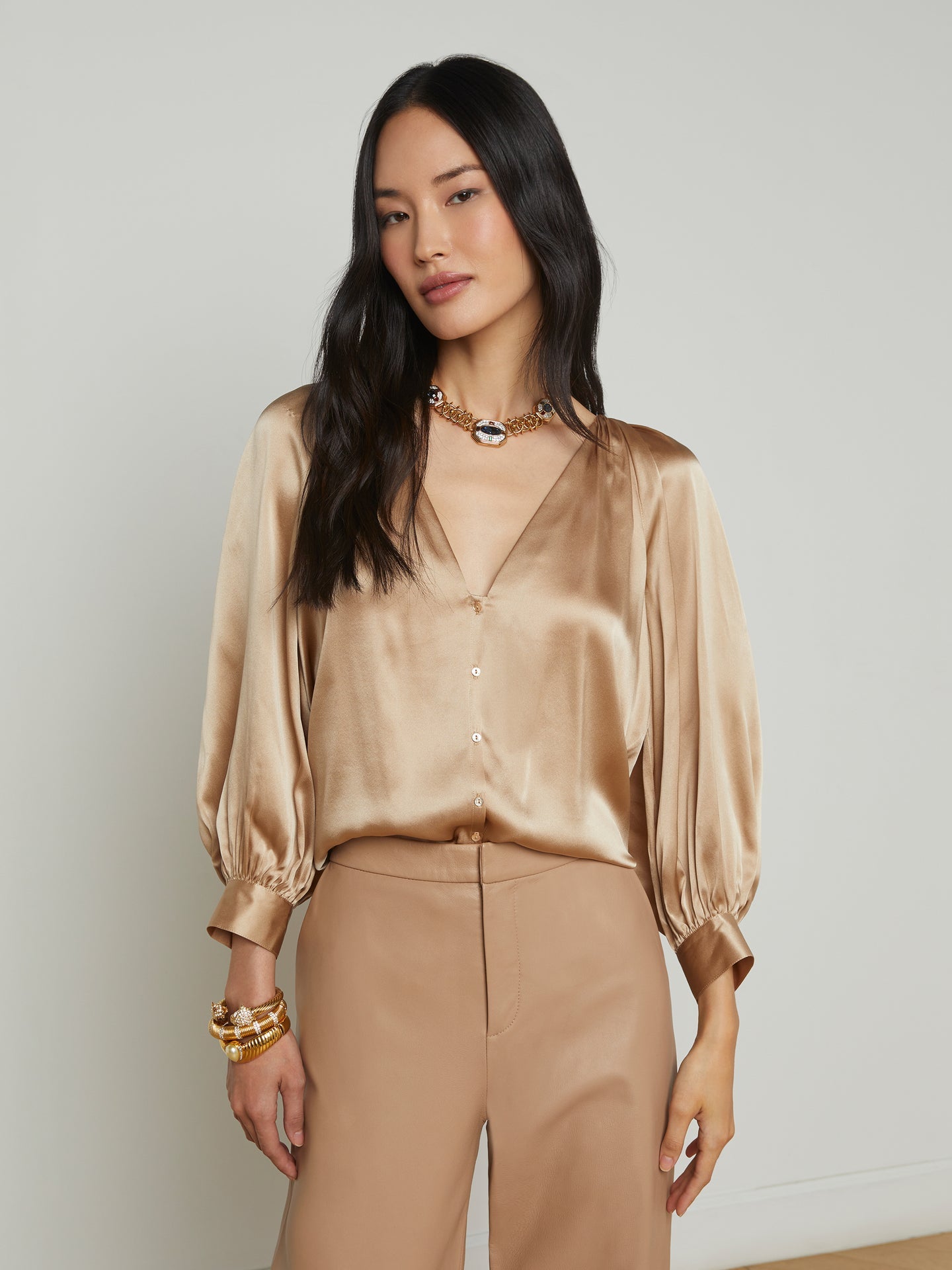 L'Agence Kaily Women's Silk Blouse - Elegant Long Sleeve Button Down Shirt for Work & Evening Outfits | Perfect for Office, Date Night & Special Occasions